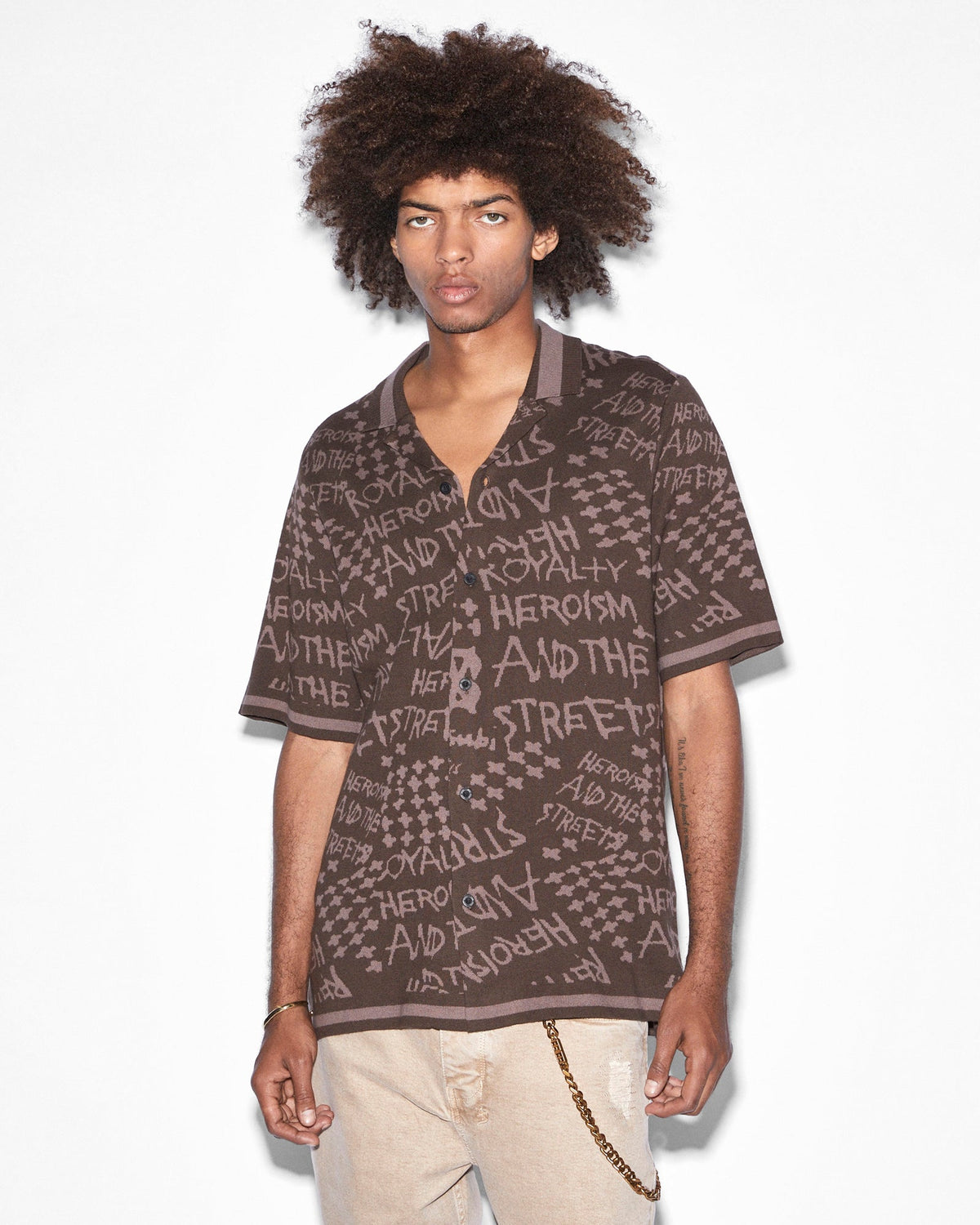 Mens Heroism Knit Resort Ss Shirt Java Regular Shirts - Brown