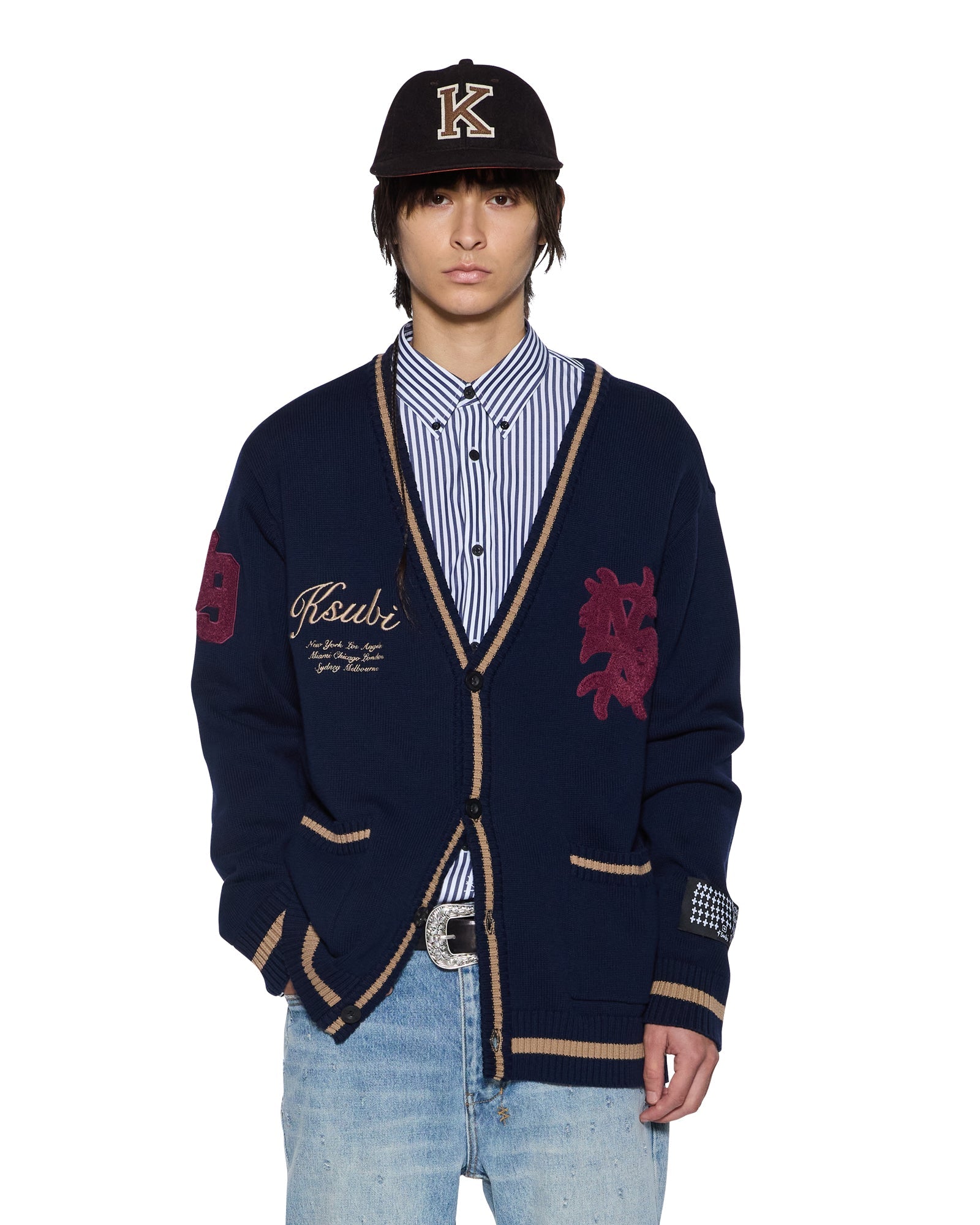 MENS  PLAYOFF CARDIGAN NAVY BOXY KNITWEAR