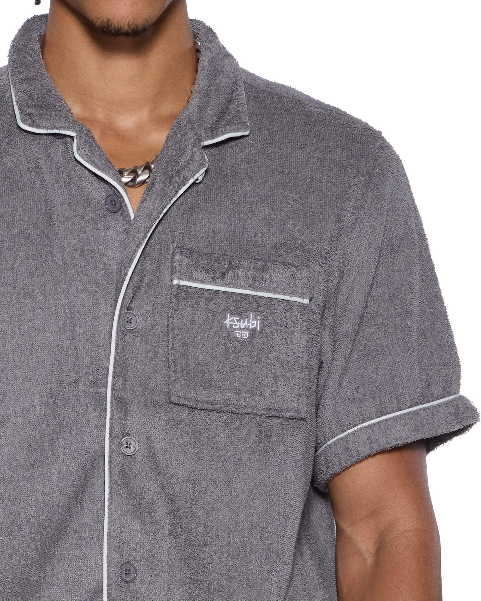 MENS  LOUNGE SS RESORT SHIRT CHARCOAL REGULAR SHIRTS