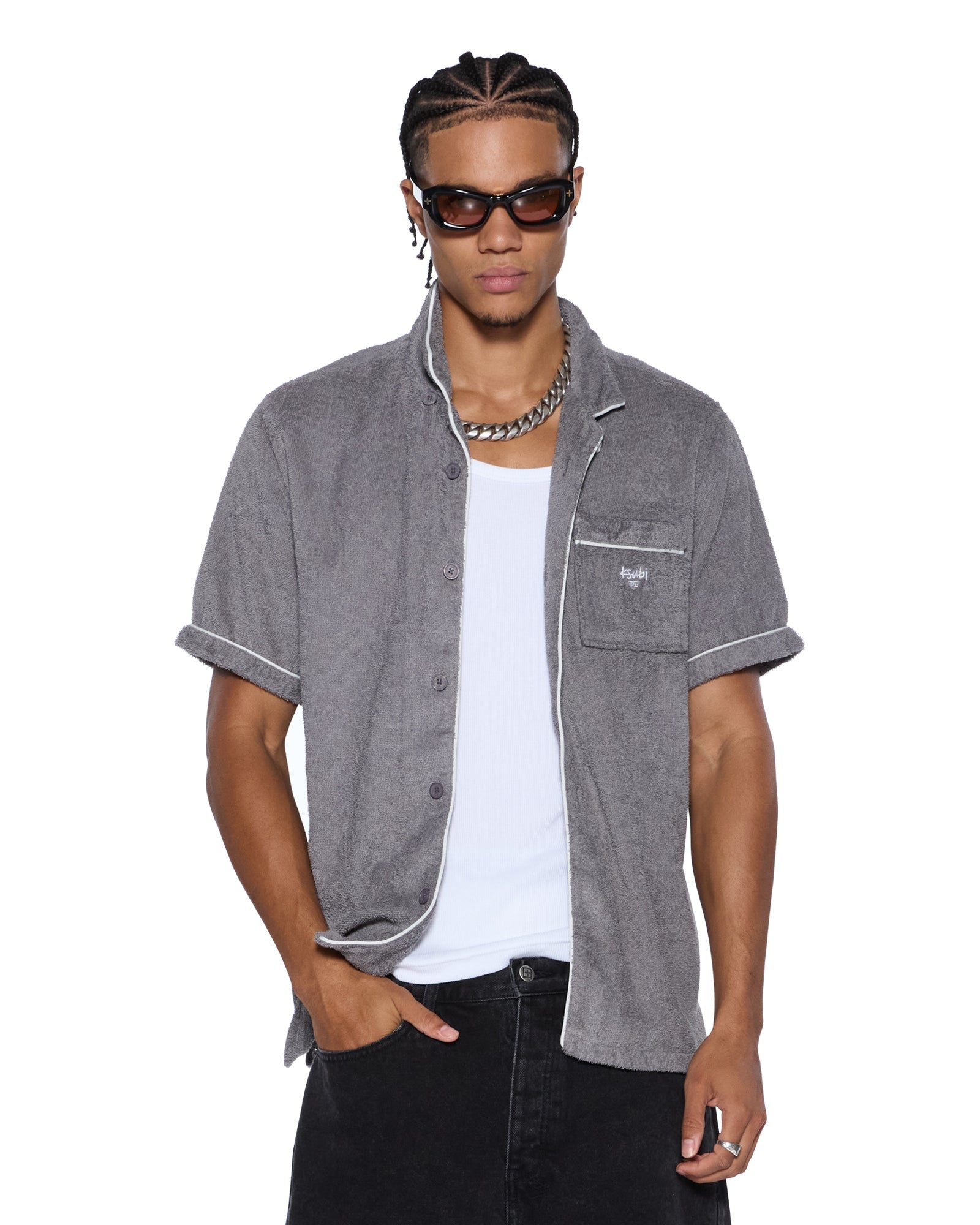 MENS  LOUNGE SS RESORT SHIRT CHARCOAL REGULAR SHIRTS
