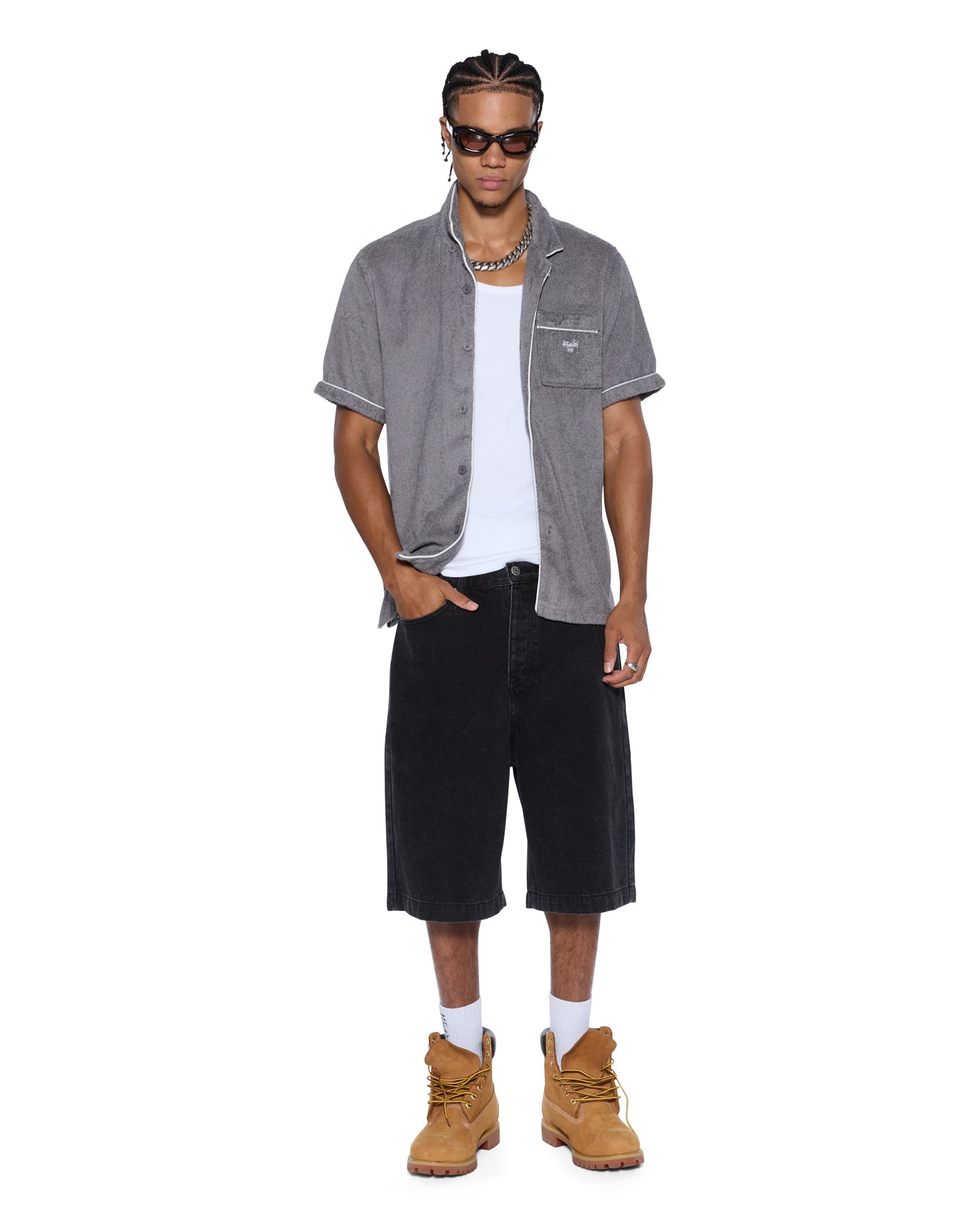 MENS  LOUNGE SS RESORT SHIRT CHARCOAL REGULAR SHIRTS