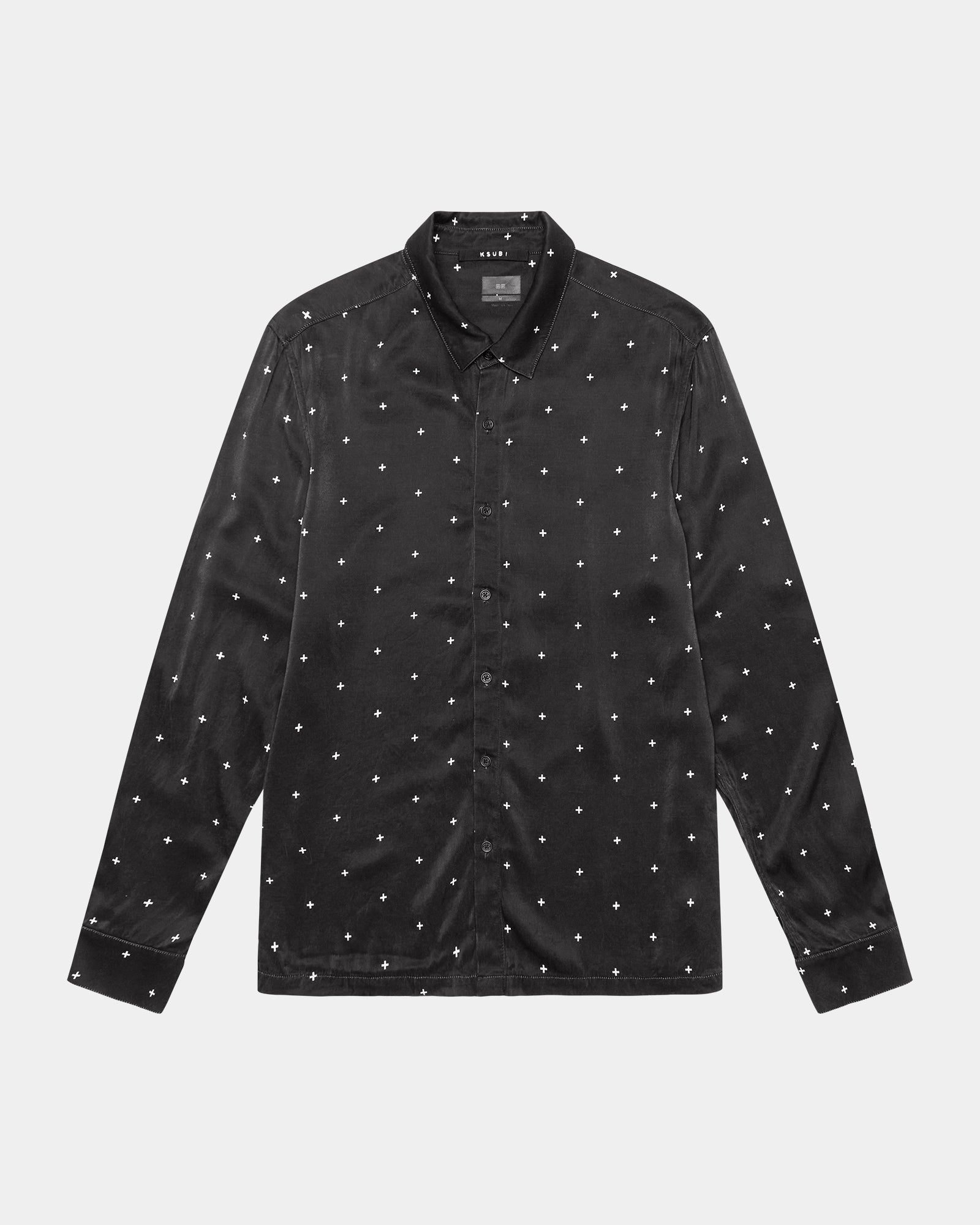 MENS  POLKA PLUS LS SHIRT BLACK REGULAR SHIRTS