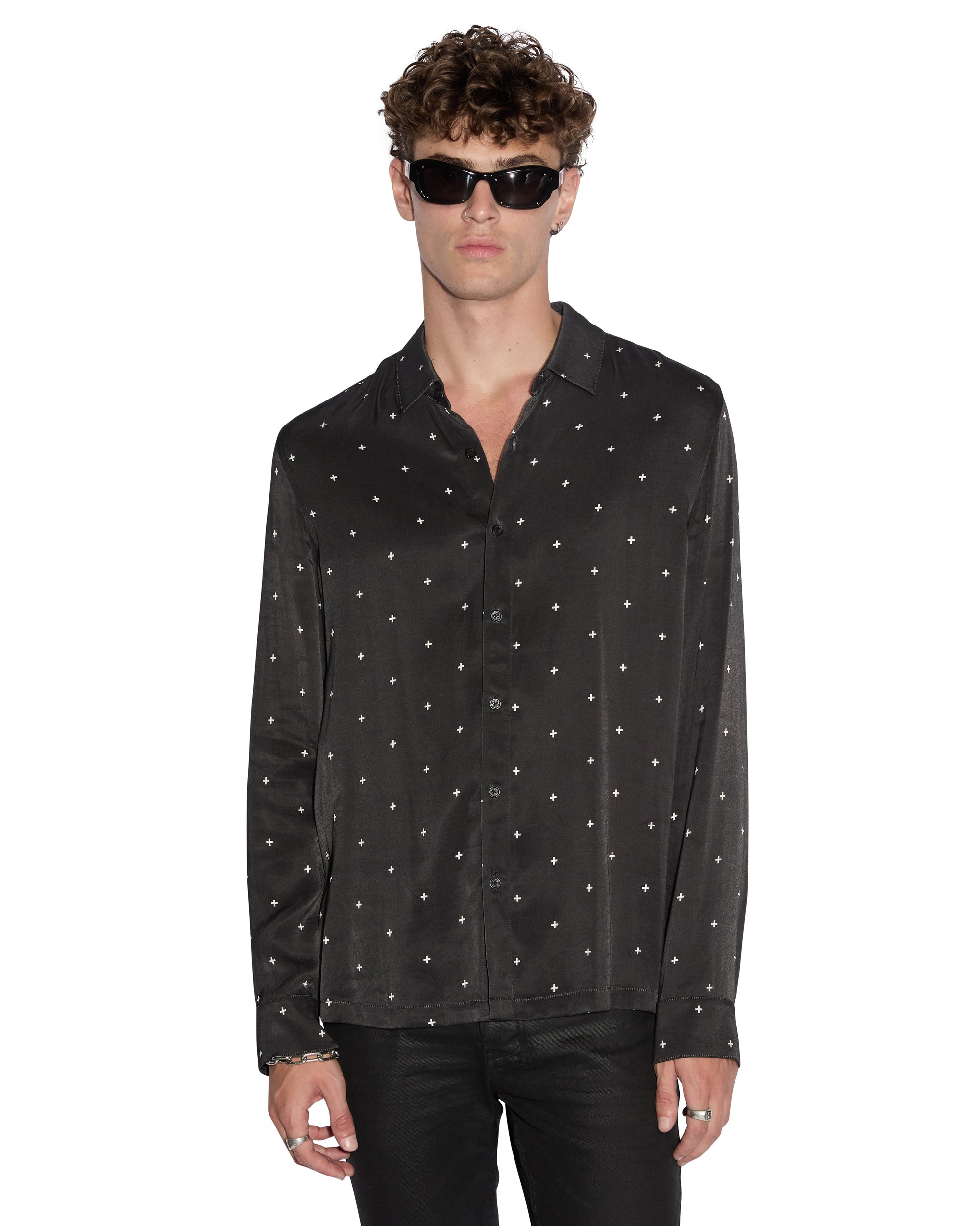 MENS POLKA PLUS LS SHIRT BLACK REGULAR SHIRTS