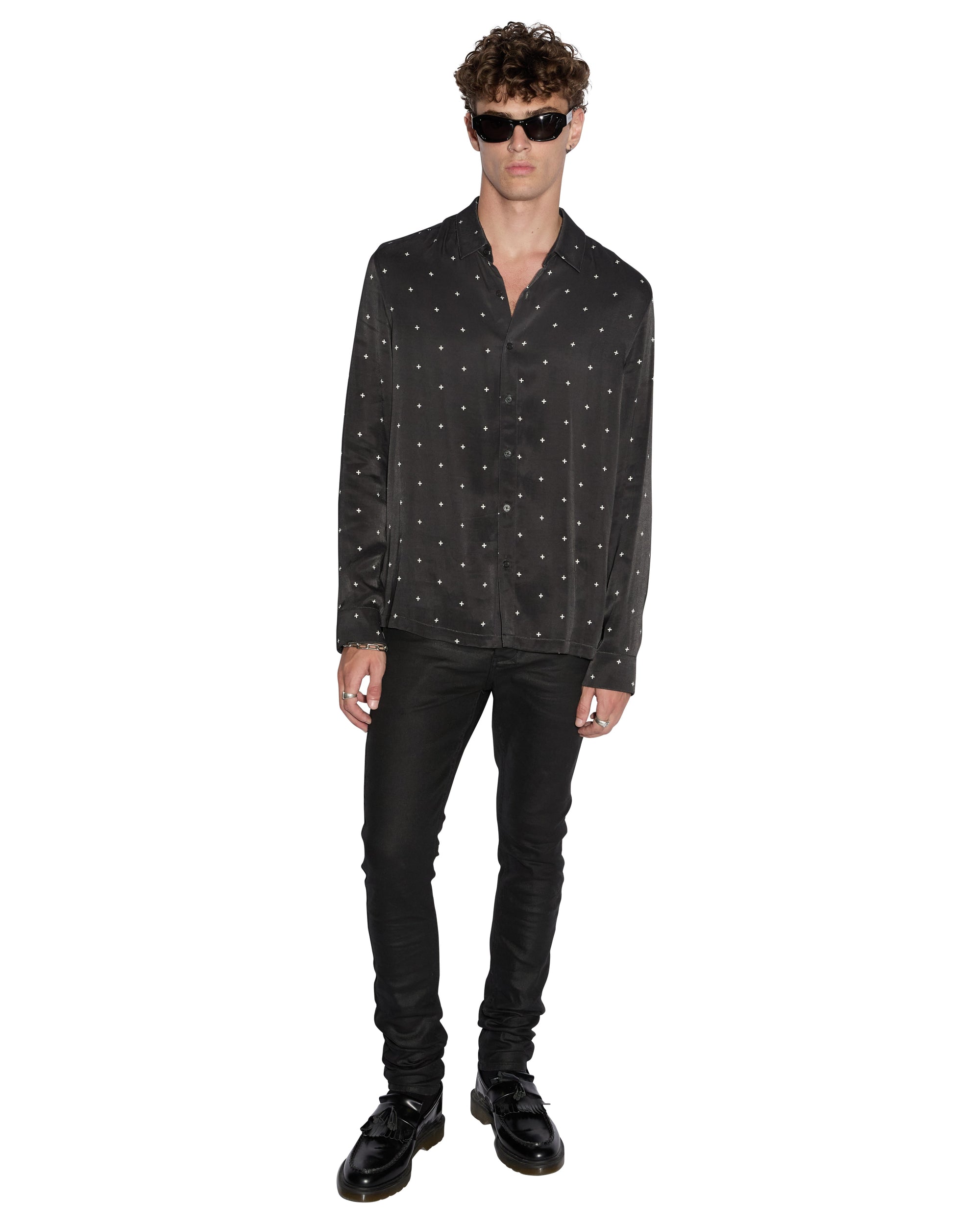 MENS  POLKA PLUS LS SHIRT BLACK REGULAR SHIRTS