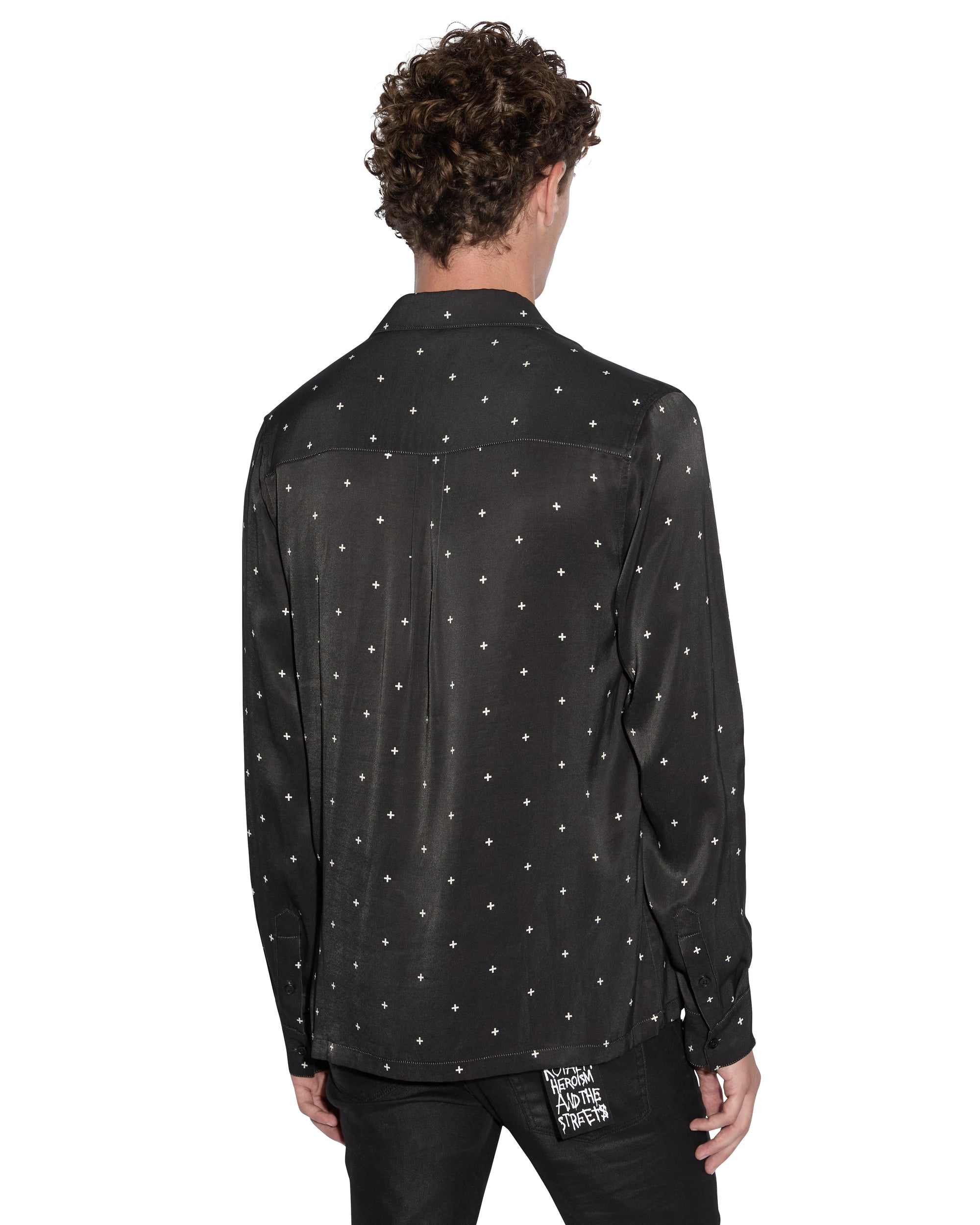 MENS  POLKA PLUS LS SHIRT BLACK REGULAR SHIRTS