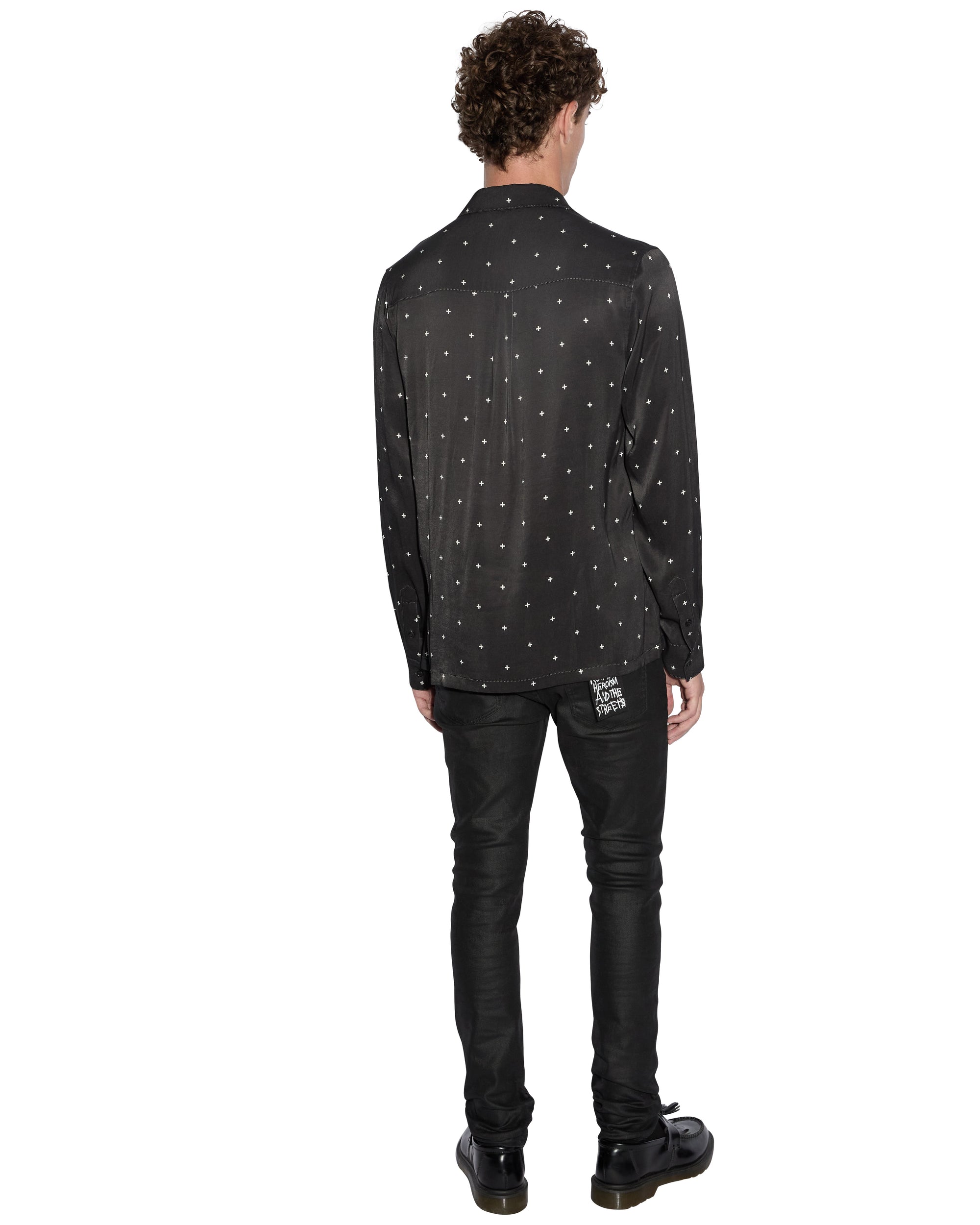 MENS  POLKA PLUS LS SHIRT BLACK REGULAR SHIRTS