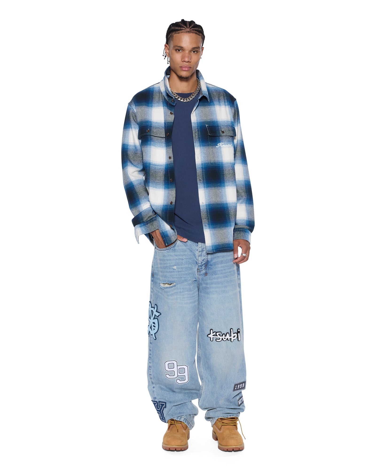 MENS ROSEBOWL LS SHIRT SALTED BLUE REGULAR SHIRTS