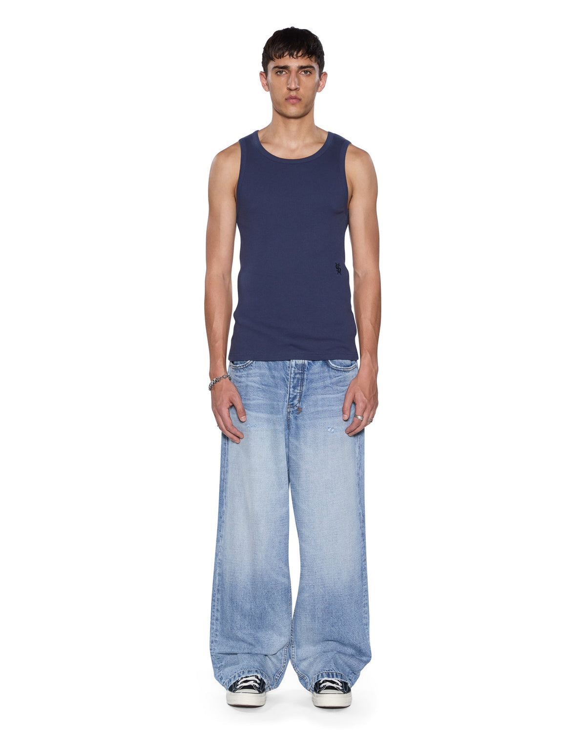 MENS DEBUT SINGLET NAVY TEES