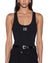 WOMENS  STACKED ORIGIN TANK BLACK FITTED FASHION TOPS