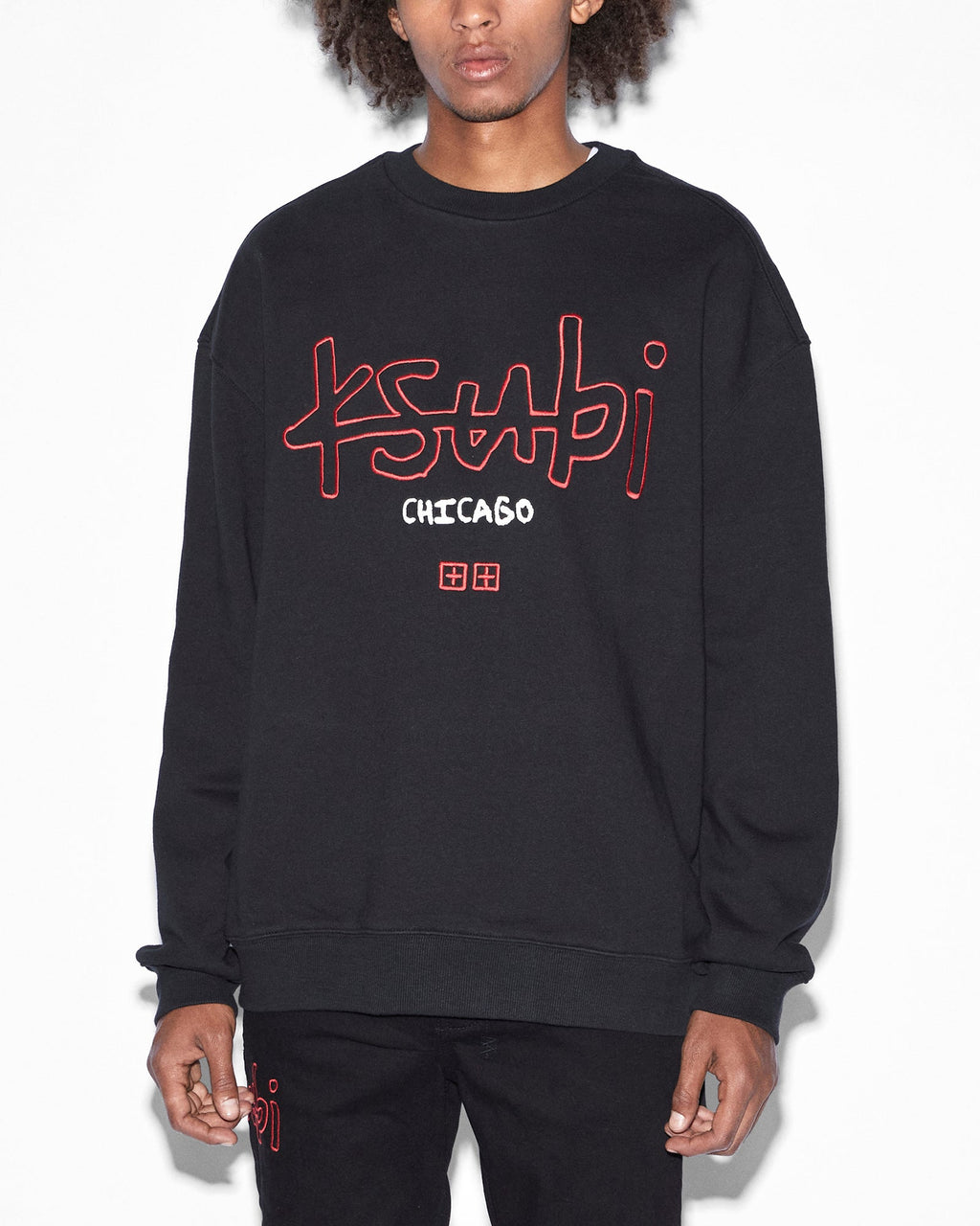 MENS CHICAGO 4X4 BIGGIE CREW JET BLACK FLEECE