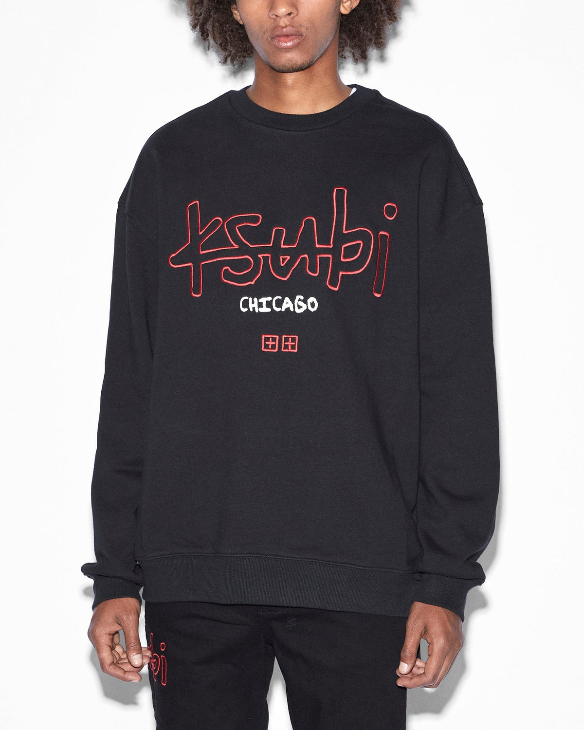 MENS CHICAGO 4X4 BIGGIE CREW JET BLACK FLEECE