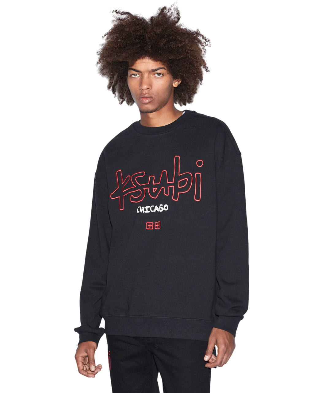 MENS CHICAGO 4X4 BIGGIE CREW JET BLACK FLEECE