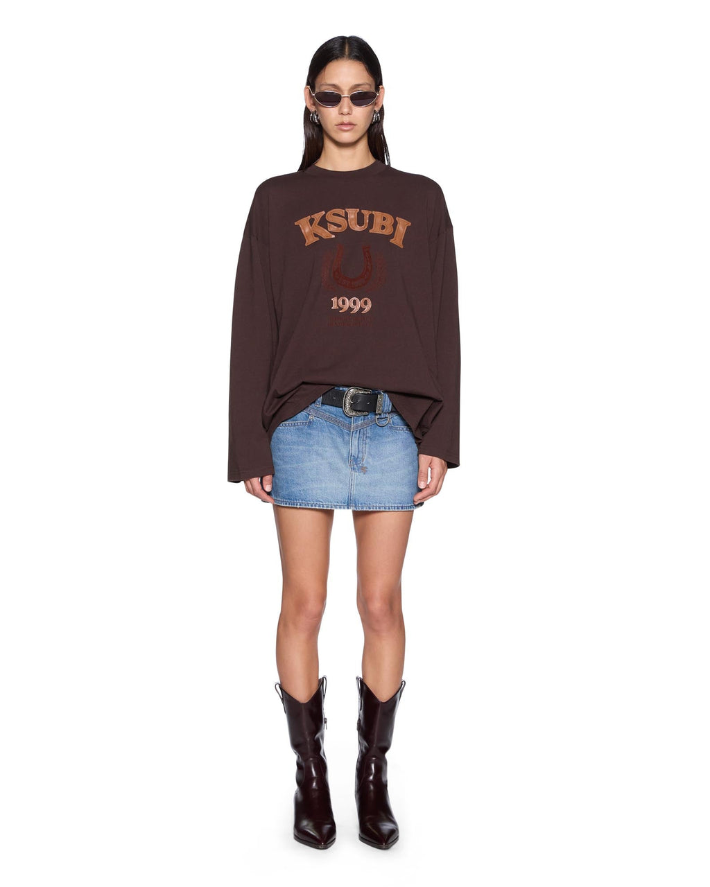 Womens Ksubi Ranch Altar Boyfriend Ls Tee Choc Oversized Tees - Brown