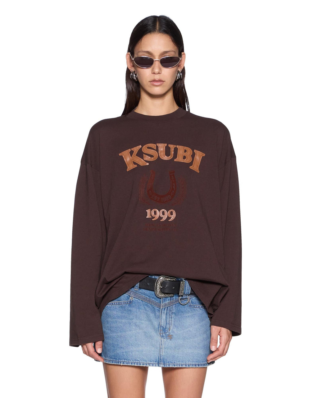 Womens Ksubi Ranch Altar Boyfriend Ls Tee Choc Oversized Tees - Brown
