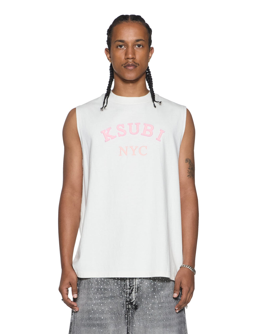 MENS LAYBEL EKCESS CUT OFF TEE TRU WHITE TEES