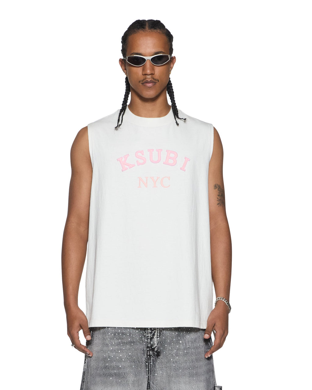 MENS LAYBEL EKCESS CUT OFF TEE TRU WHITE TEES