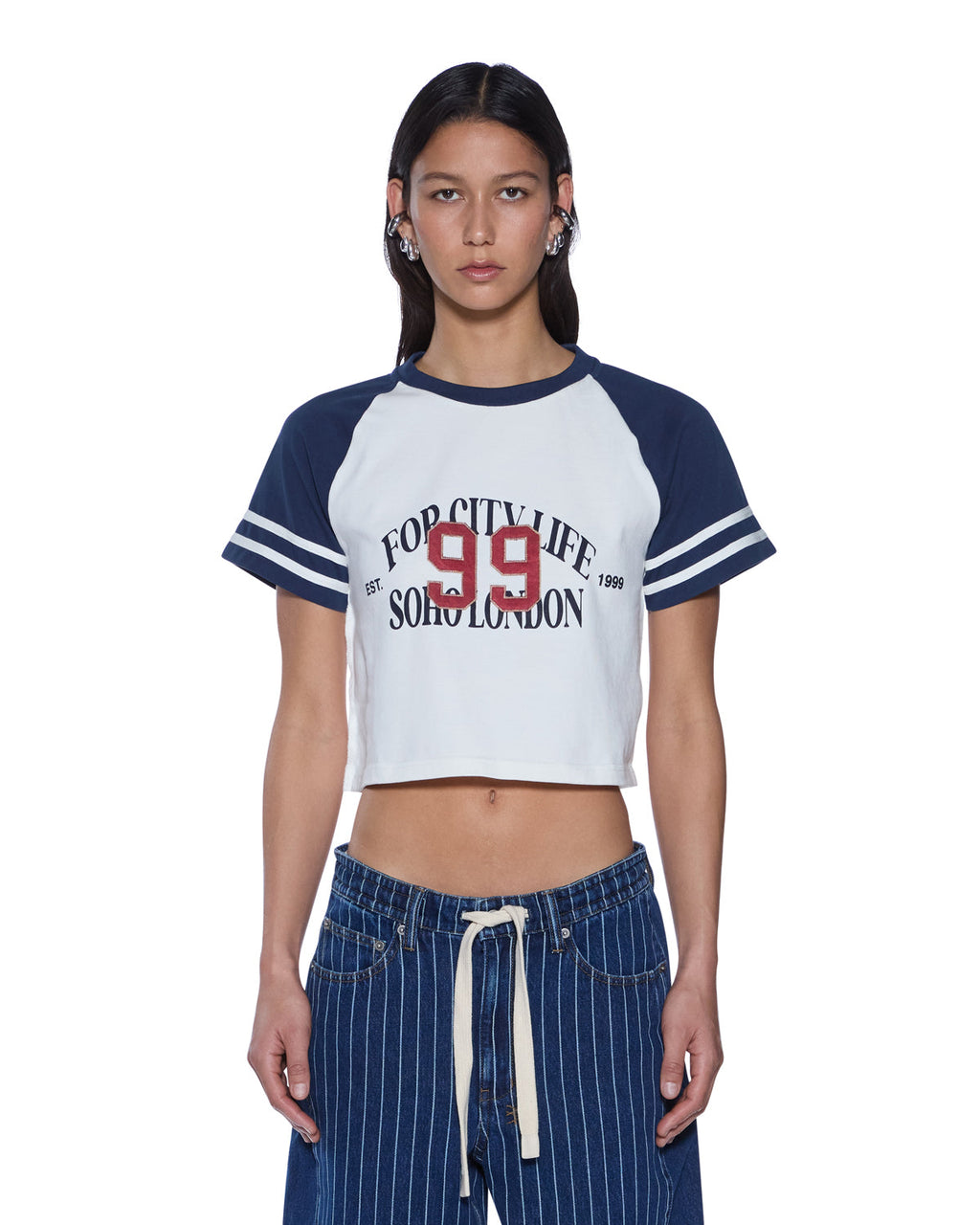 Womens Raglan Boxy Ss Tee Vintage White/navy Relaxed Tees - White