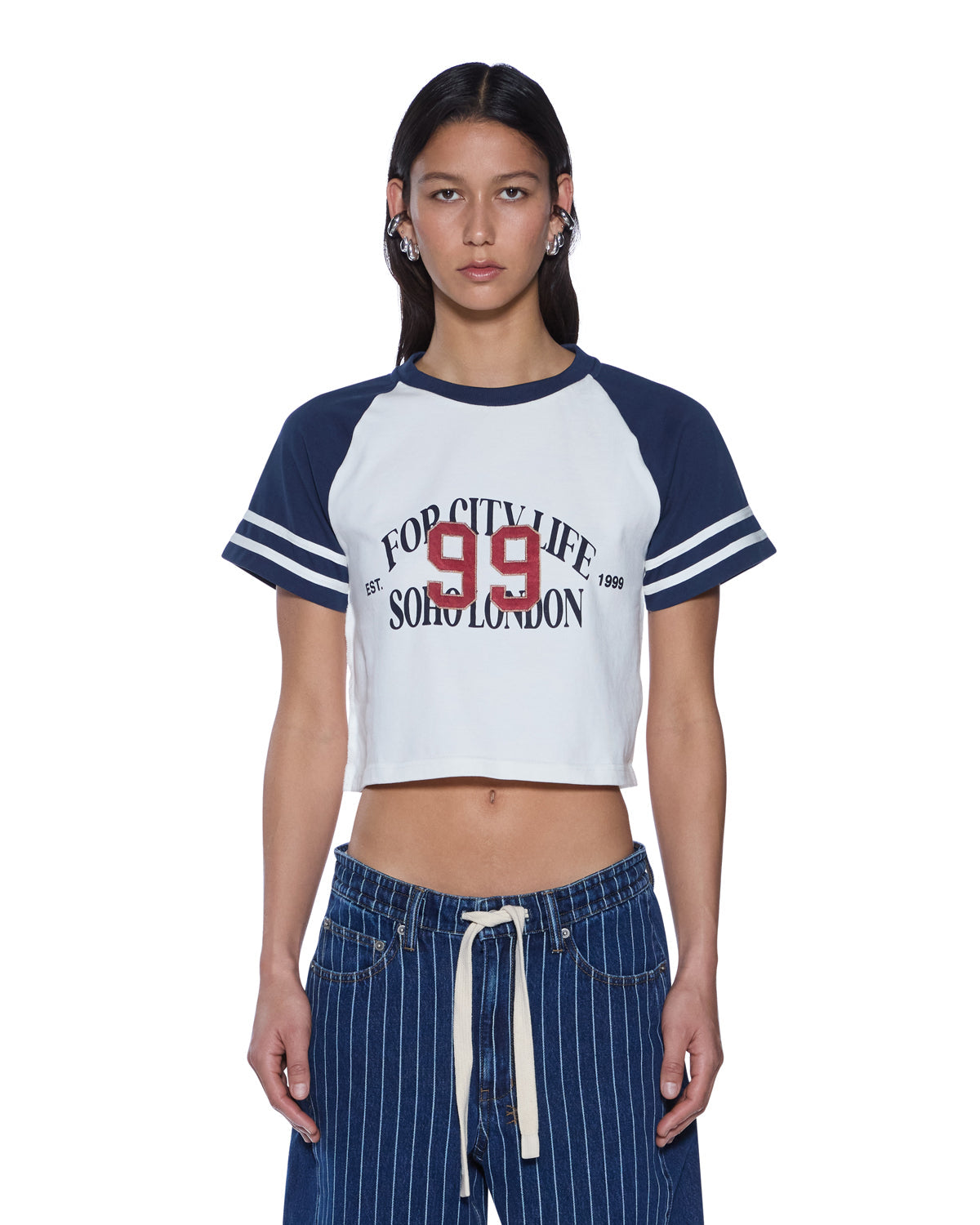 Womens Raglan Boxy Ss Tee Vintage White/navy Relaxed Tees - White