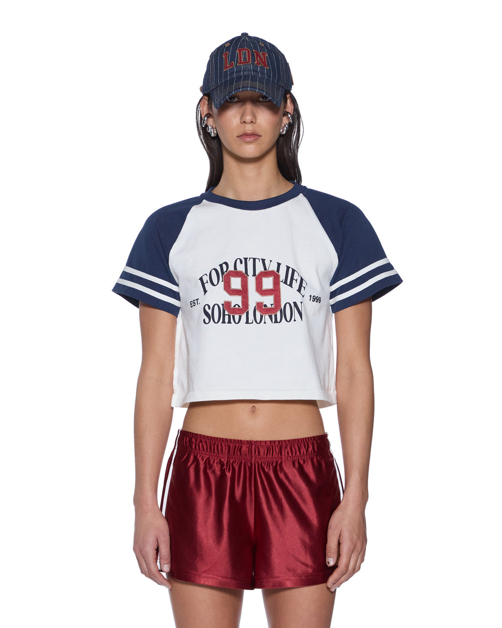 Womens Raglan Boxy Ss Tee Vintage White/navy Relaxed Tees - White