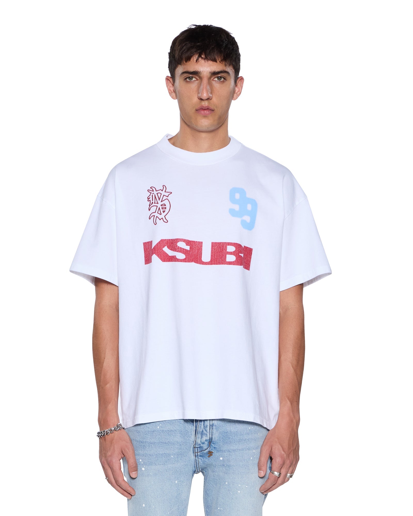 MENS  RUGGED EKCESS SS TEE WHITE/RED OVERSIZED TEES