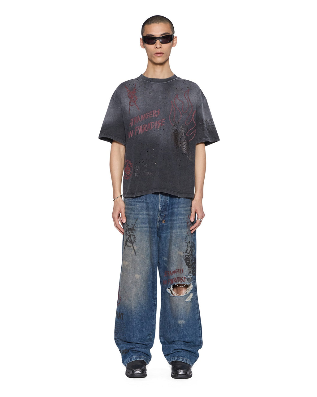 Mens Skool Halen Ss Tee Charcoal Fade Baggy Tees - Grey