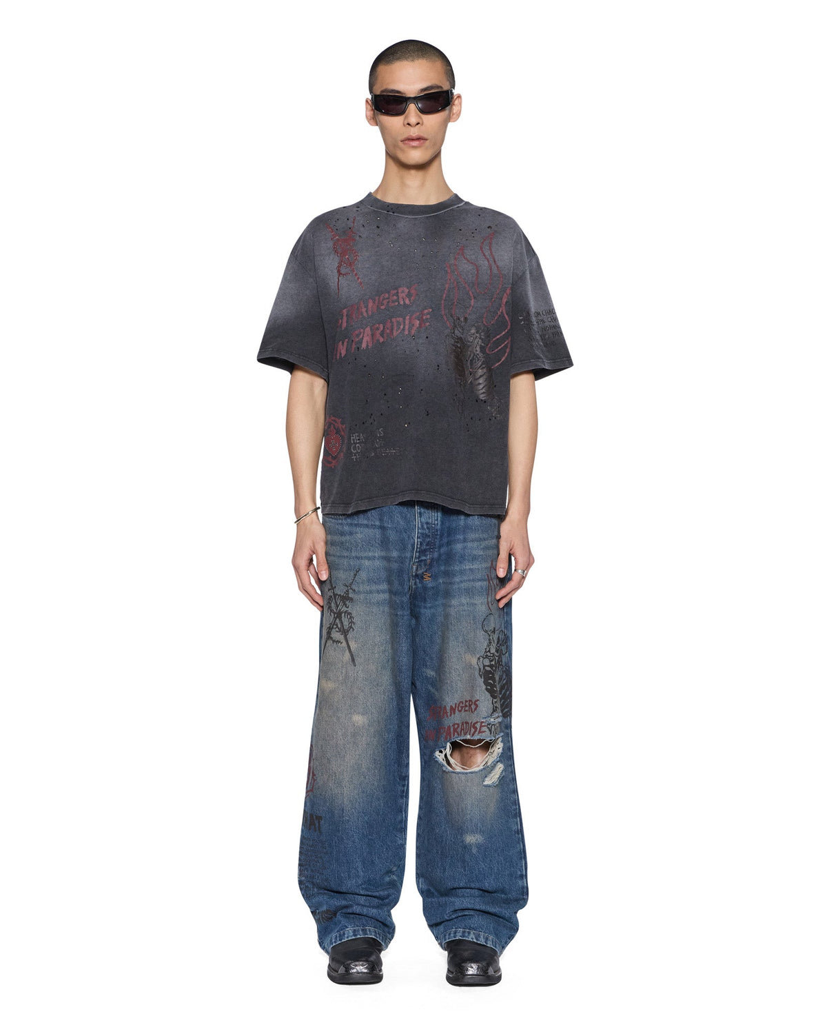 Mens Skool Halen Ss Tee Charcoal Fade Baggy Tees - Grey