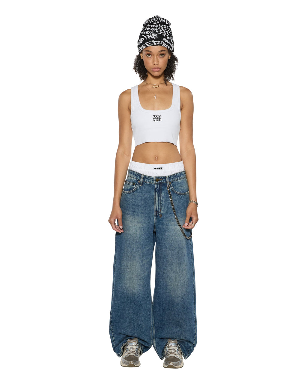 WOMENS STACKED ORIGIN CROP WHITE FASHION TOPS