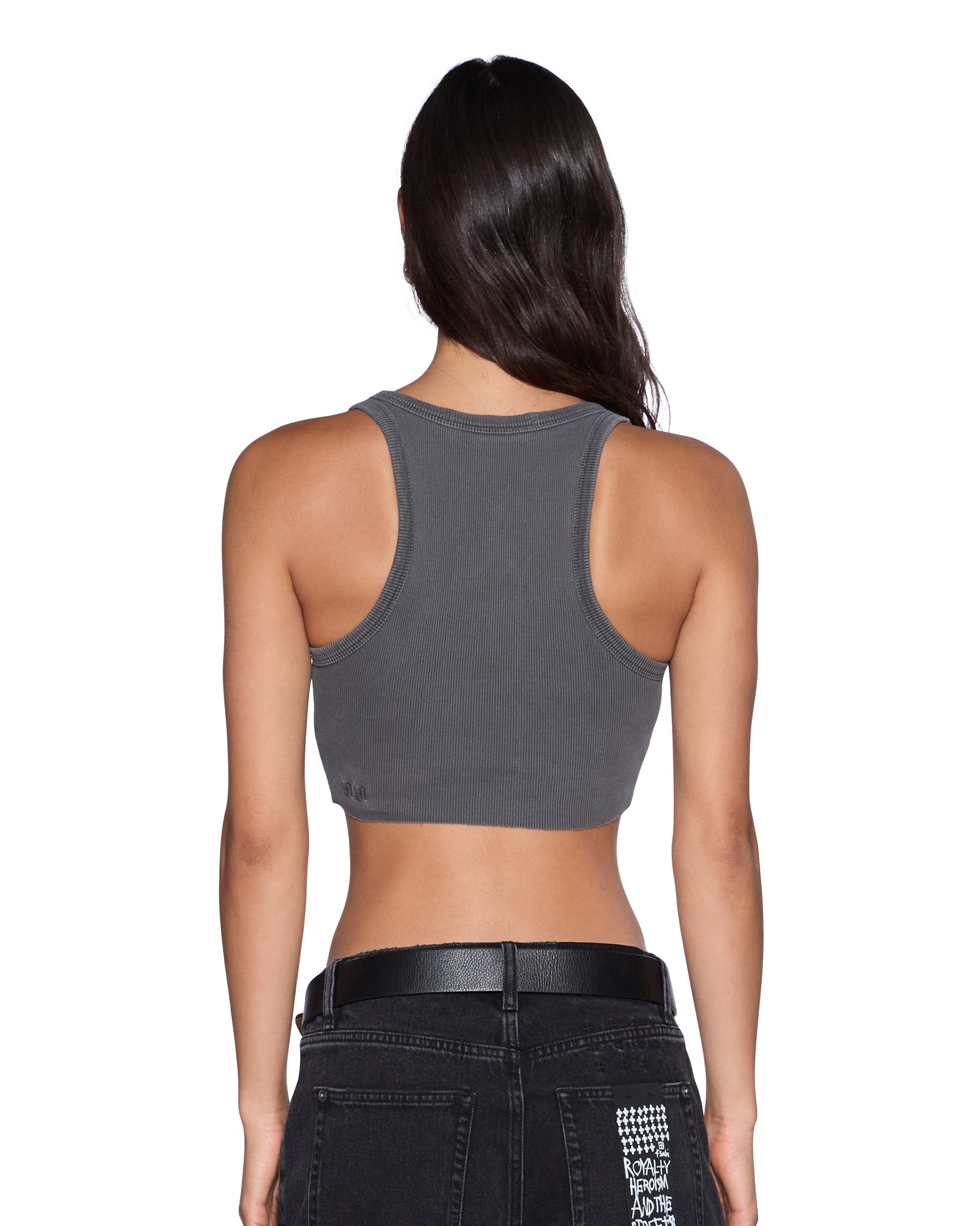 WOMENS  1999 ORIGIN CROPPED TANK CHARCOAL SLIM TEES
