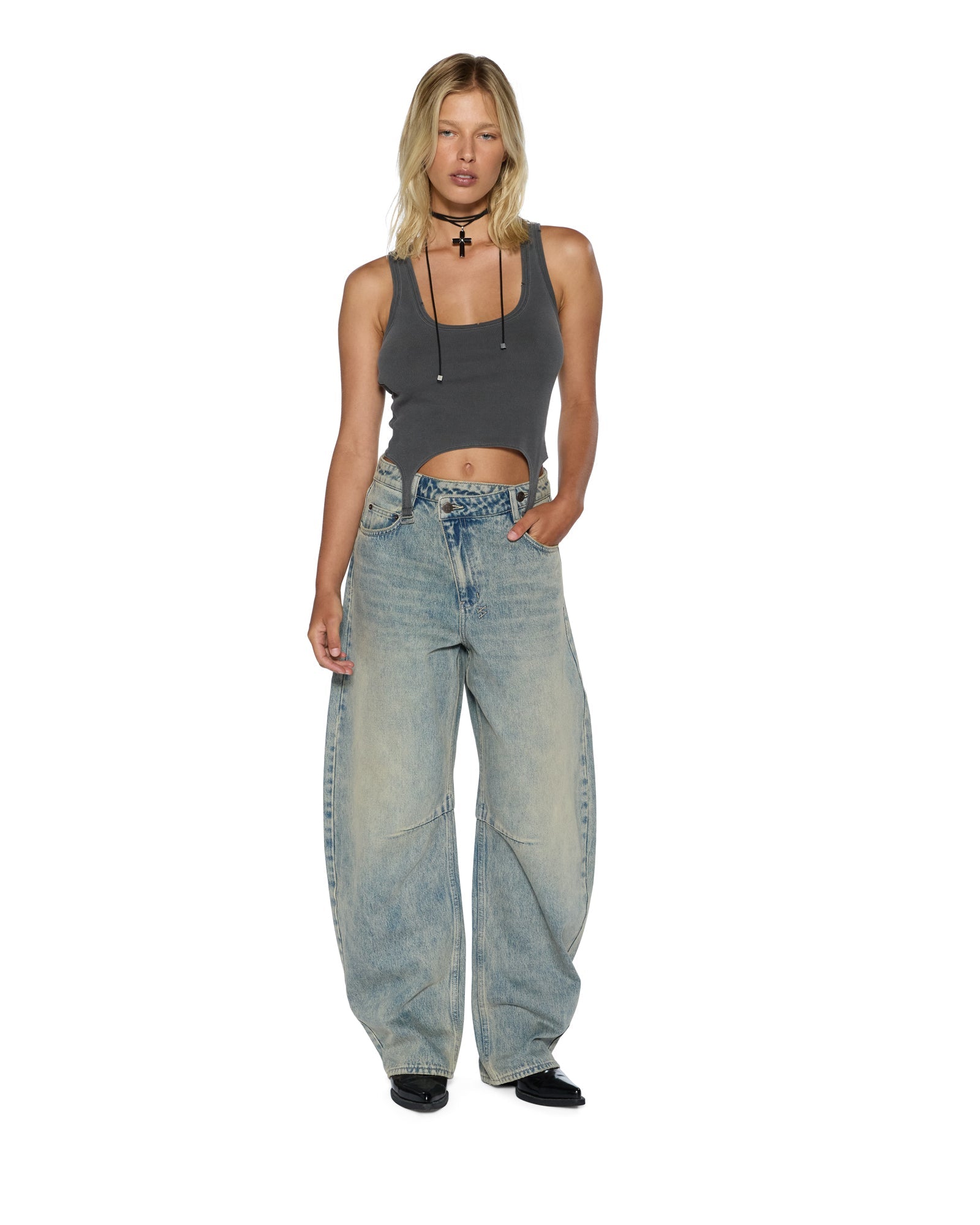 WOMENS ORIGIN TANK GARTER CHARCOAL FITTED FASHION TOPS