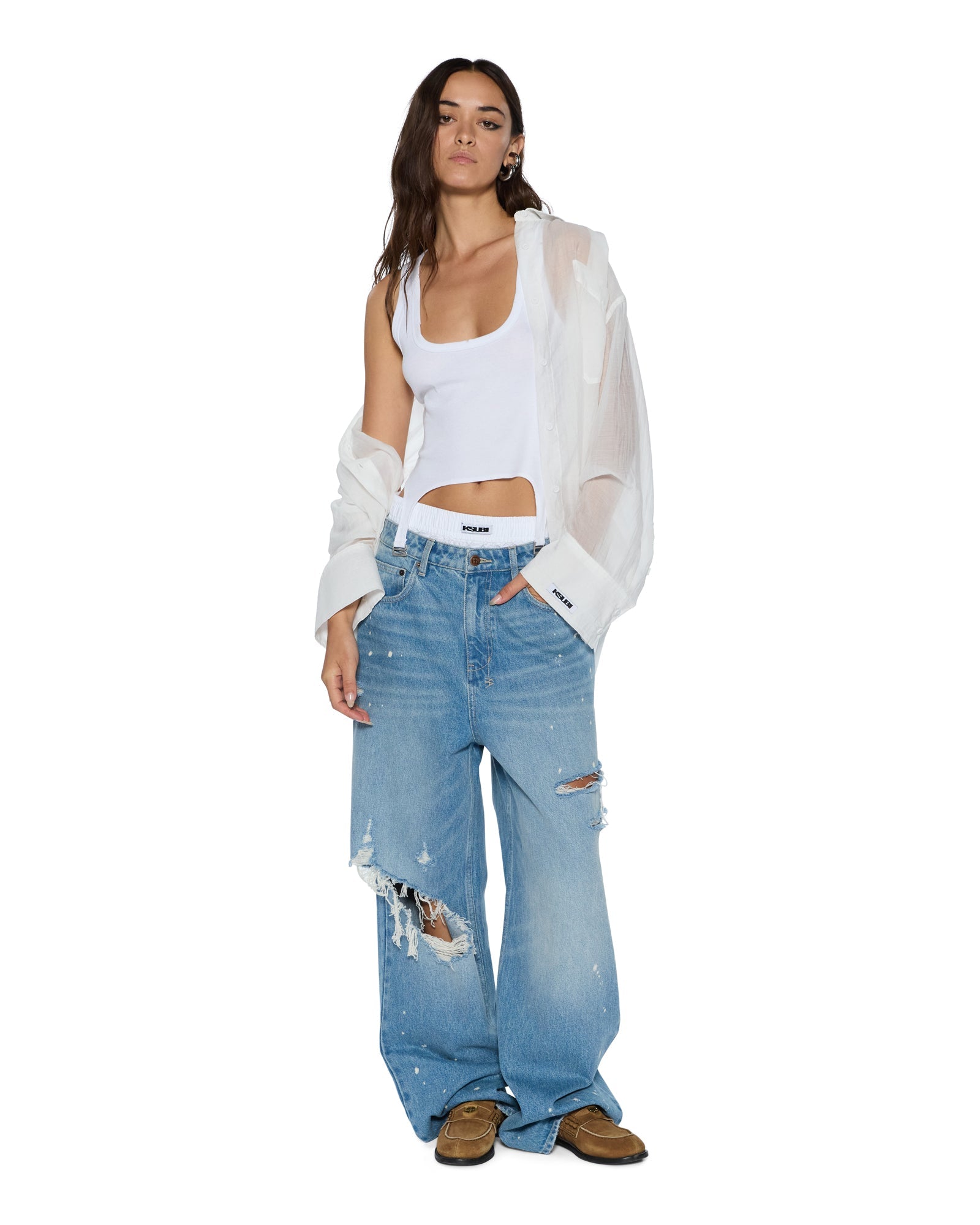 WOMENS  ORIGIN TANK GARTER WHITE FITTED FASHION TOPS