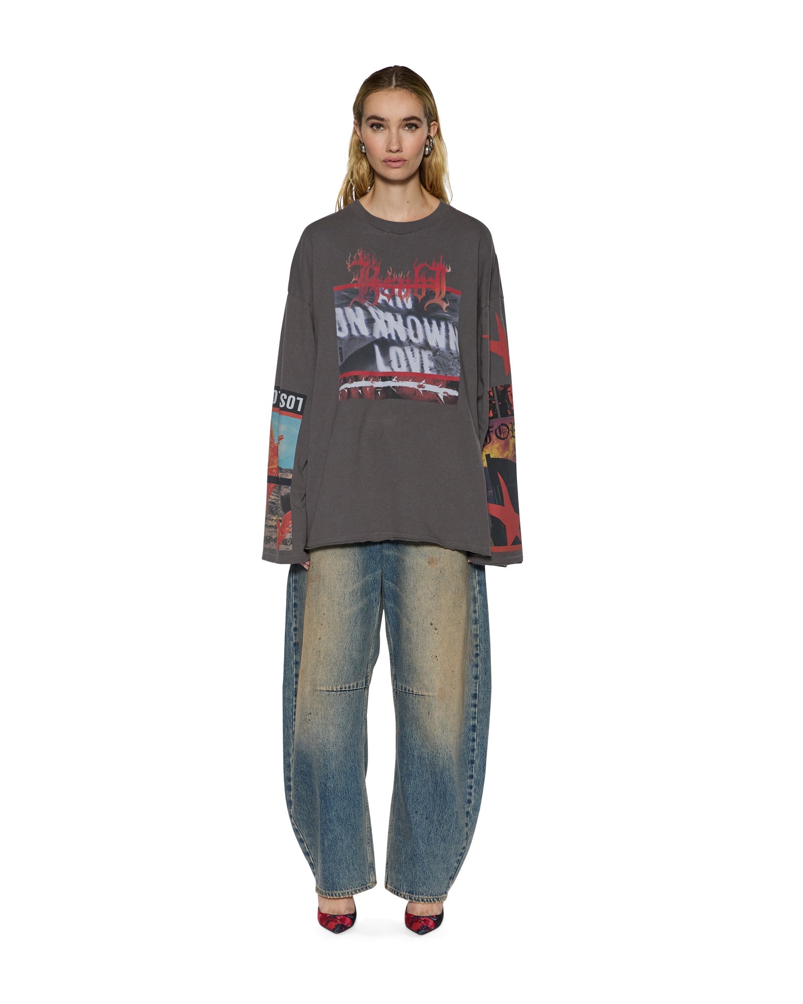 WOMENS ALTAR LS BOYFRIEND TEE CHARCOAL OVERSIZED TEES