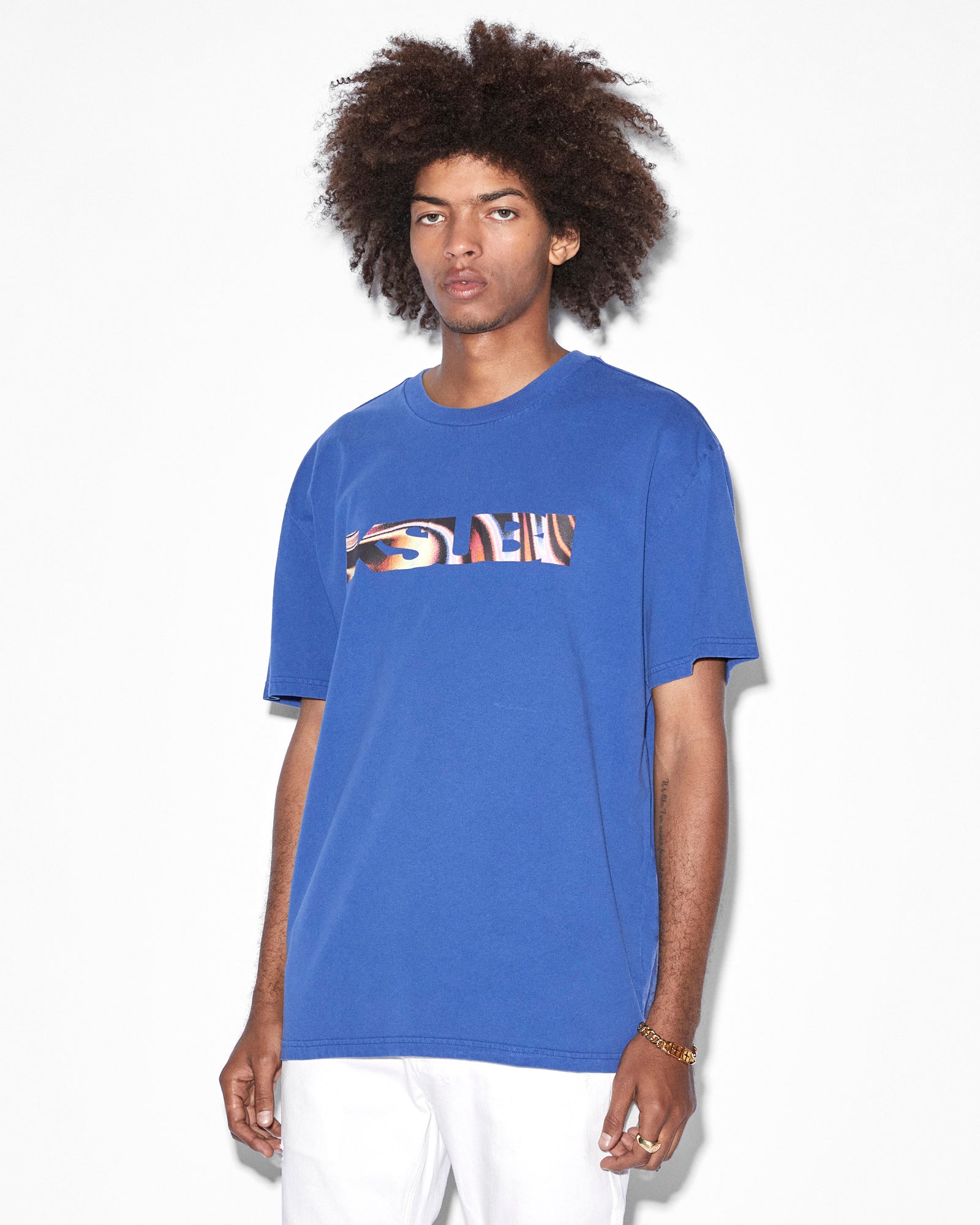 MENS  MIND STATE BIGGIE SS TEE SOLID BLUE OVERSIZED TEES