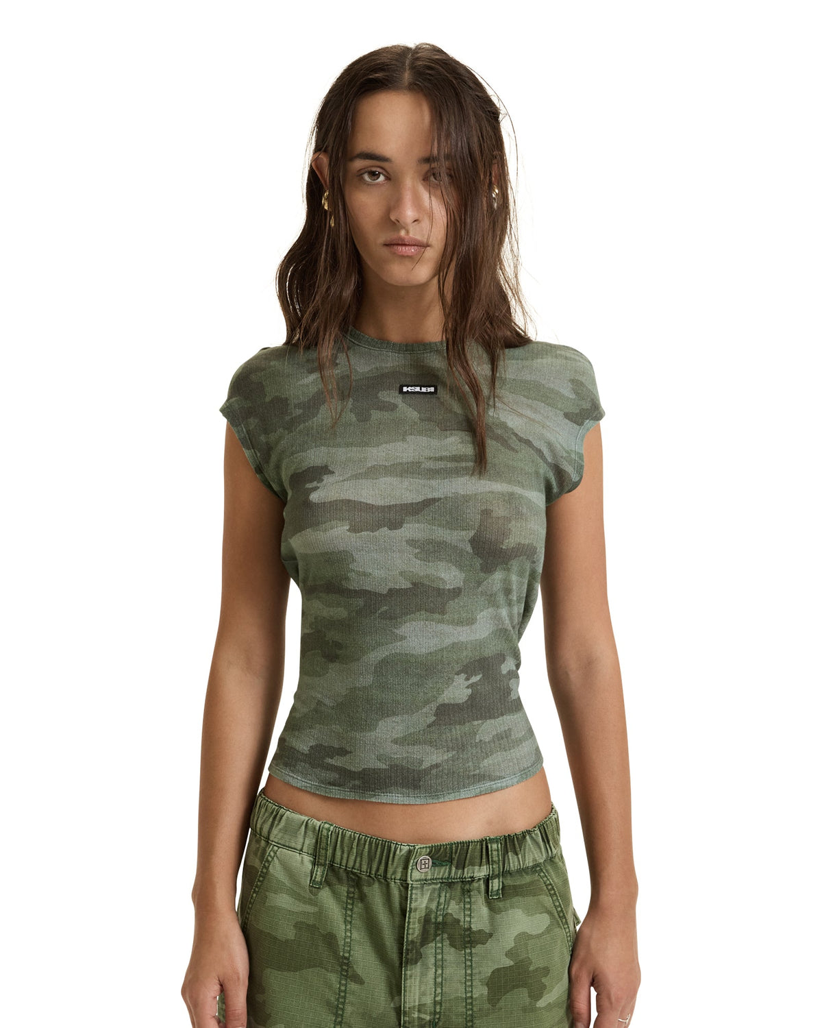 SHEER RIB CAMO SLIM TEE