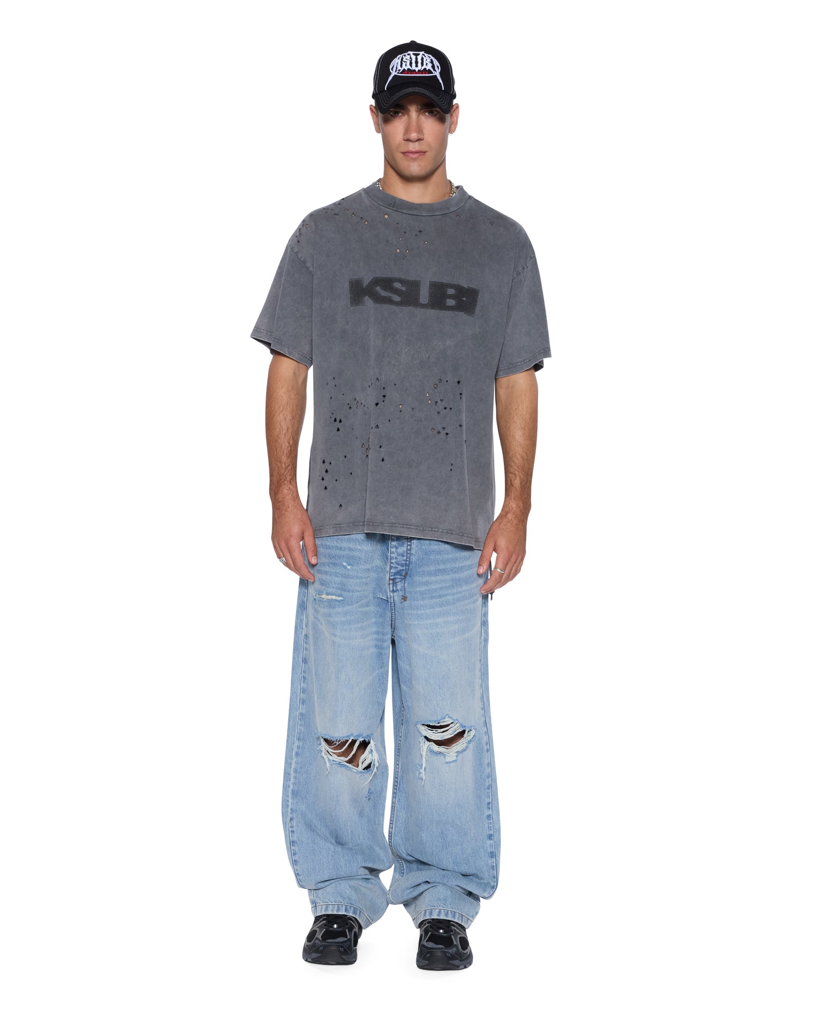 MENS BLASTED EKCESS SS TEE RHINO OVERSIZED TEES
