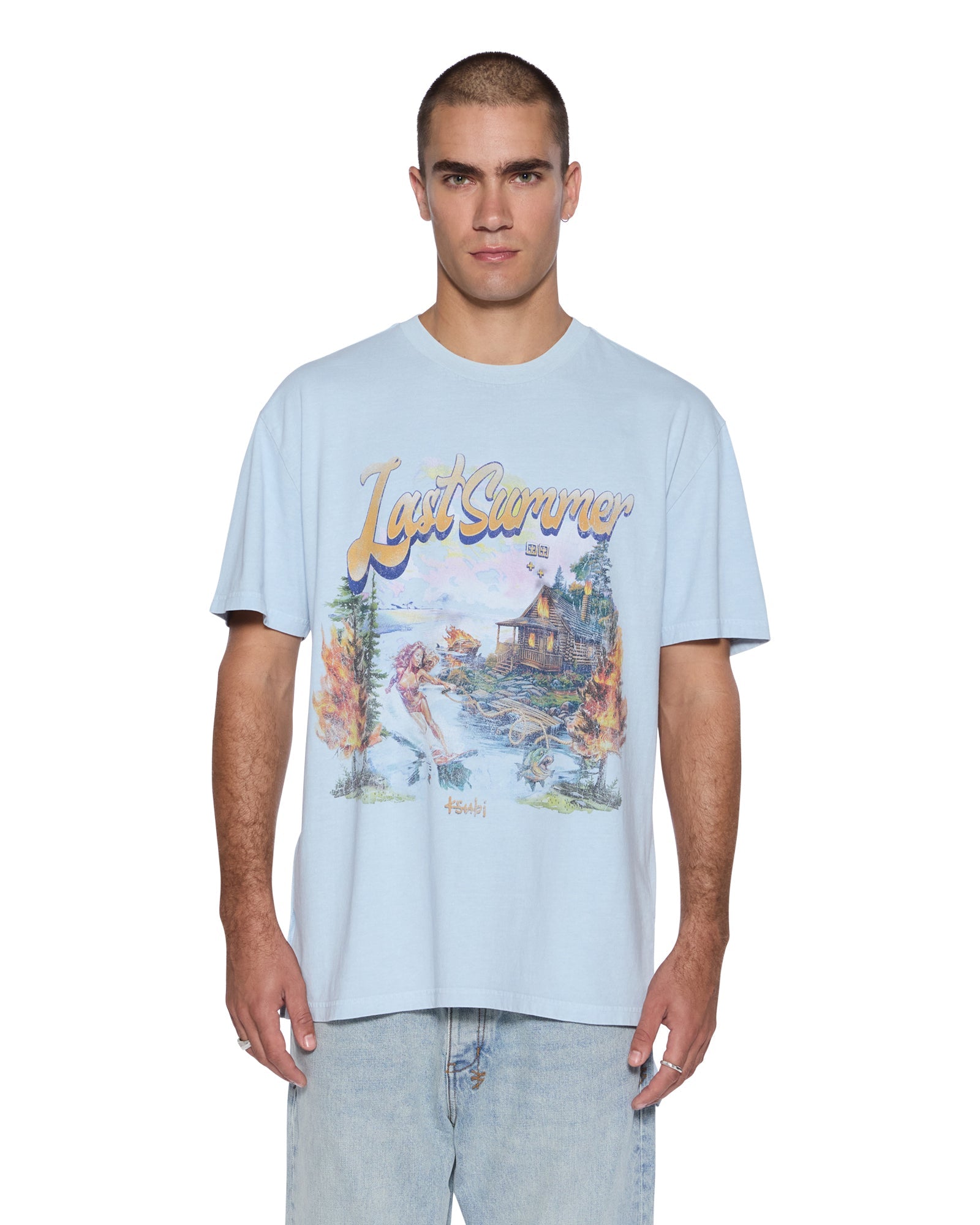 MENS  LAST SUMMER BIGGIE SS TEE BLUE MIST OVERSIZED TEES