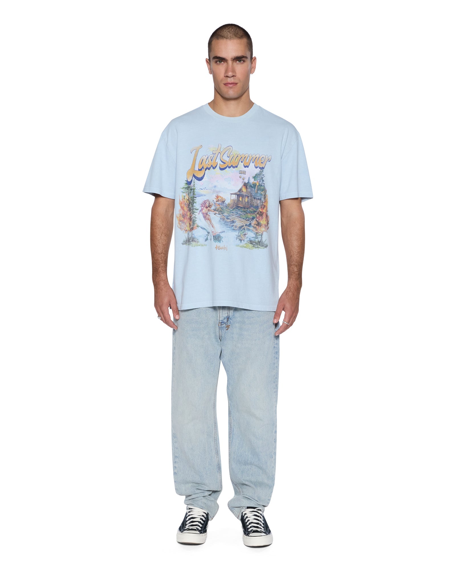 MENS  LAST SUMMER BIGGIE SS TEE BLUE MIST OVERSIZED TEES