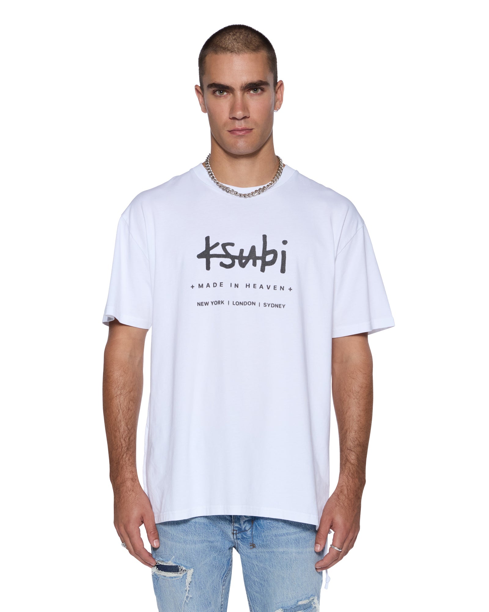 MENS PLATED BIGGIE SS TEE TRU WHITE OVERSIZED TEES