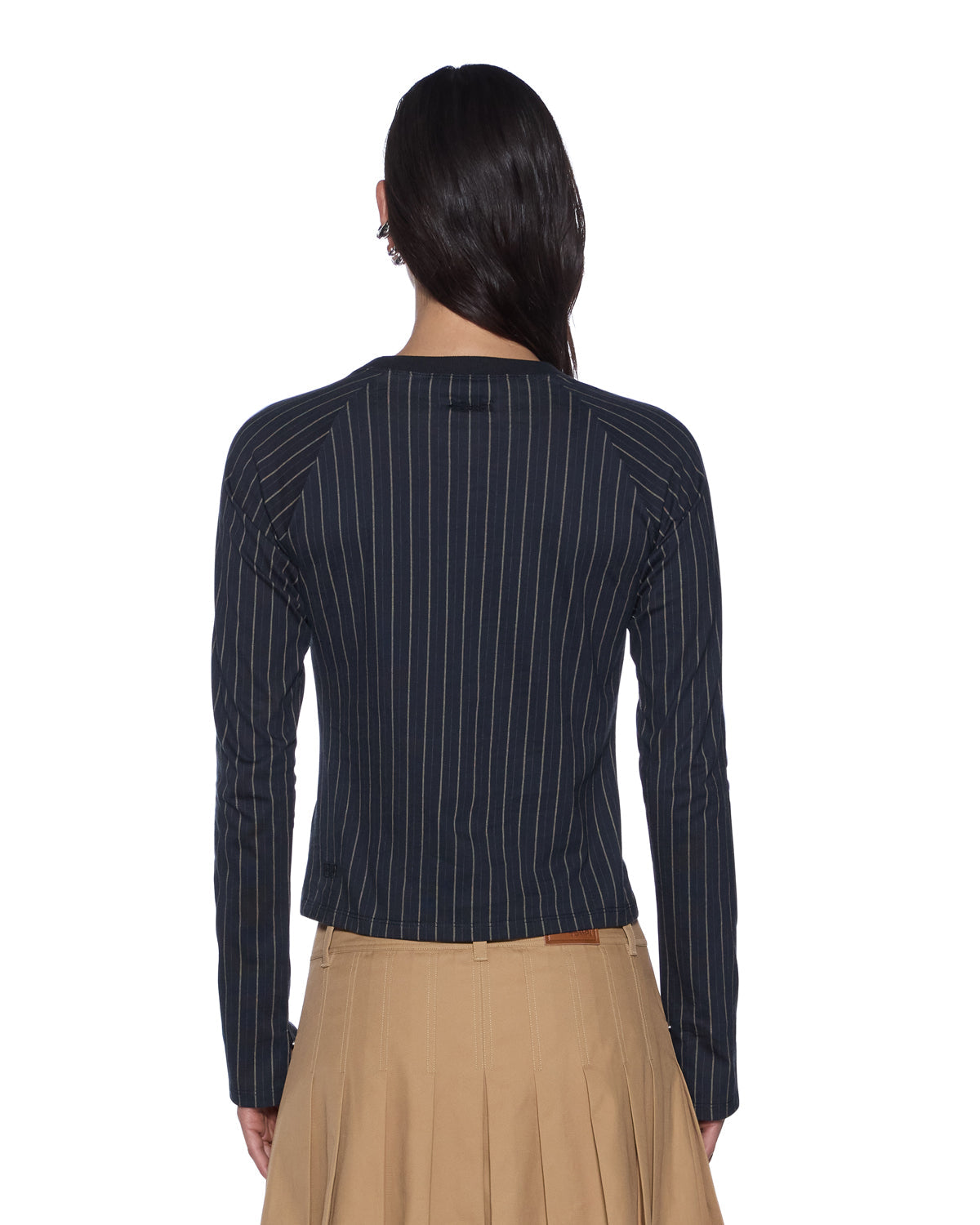 WOMENS  PORTER LS TOP BLACK PINSTRIPE SLIM FASHION TOPS