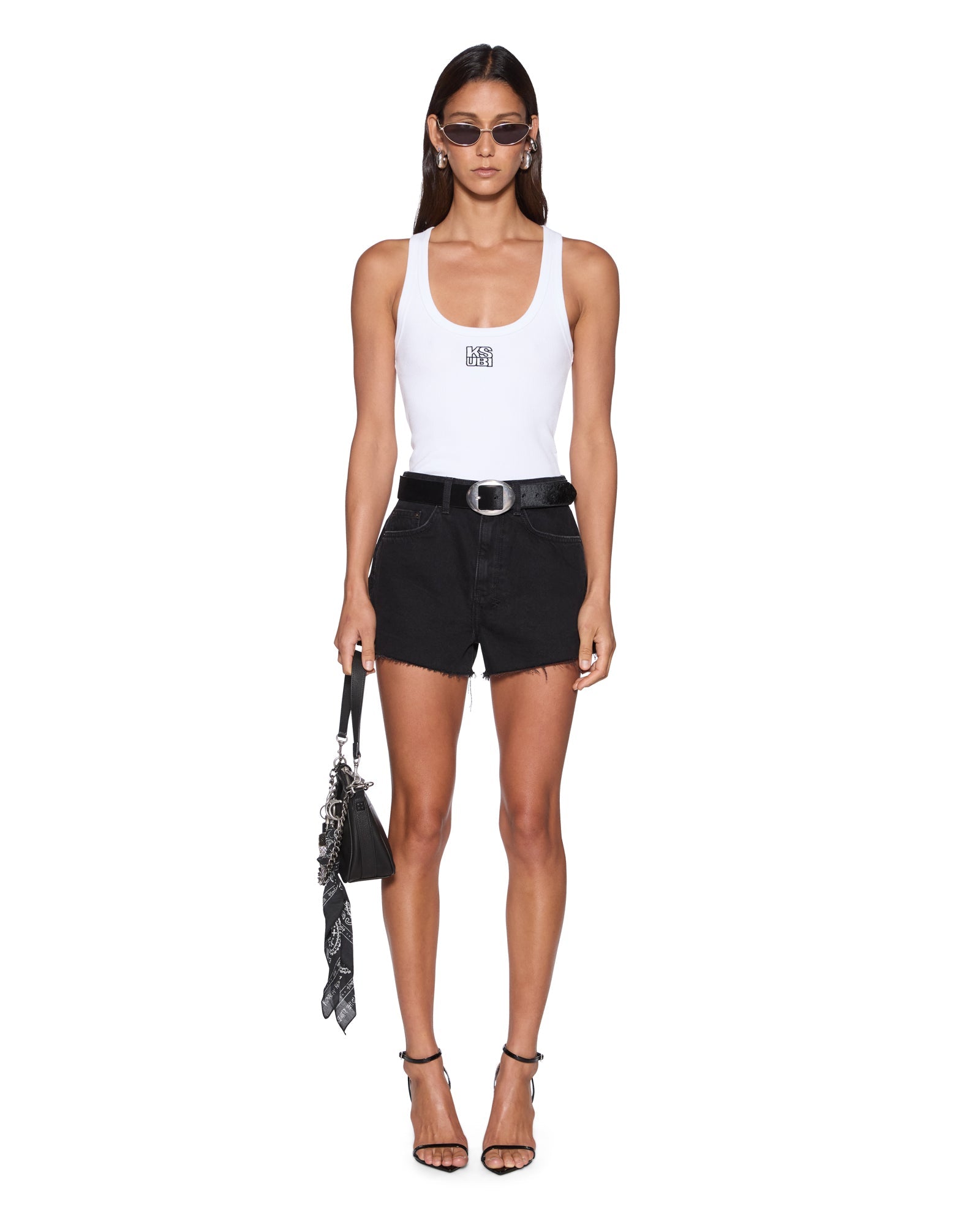 WOMENS STACKED ORIGIN TANK WHITE FITTED FASHION TOPS