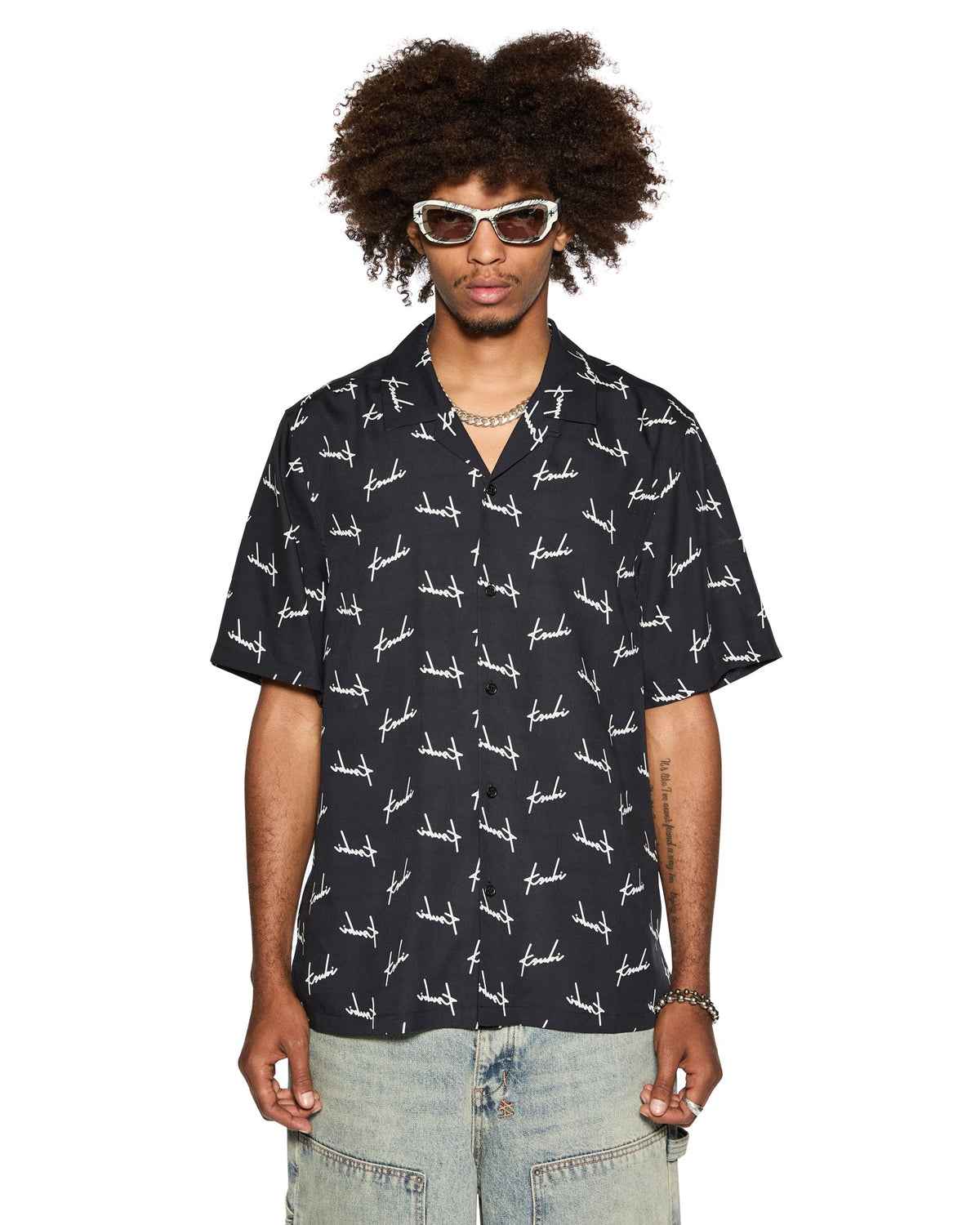 Mens Skript Resort Ss Shirt Black Regular Shirts - Black