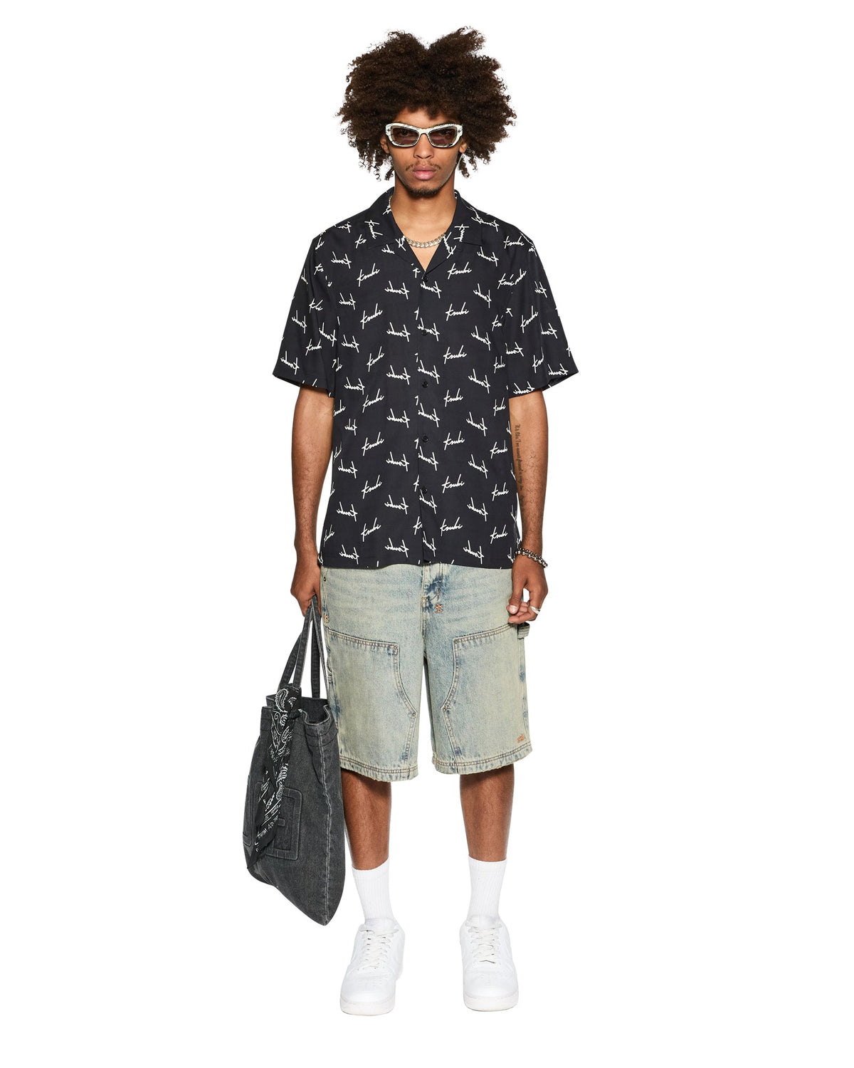 Mens Skript Resort Ss Shirt Black Regular Shirts - Black