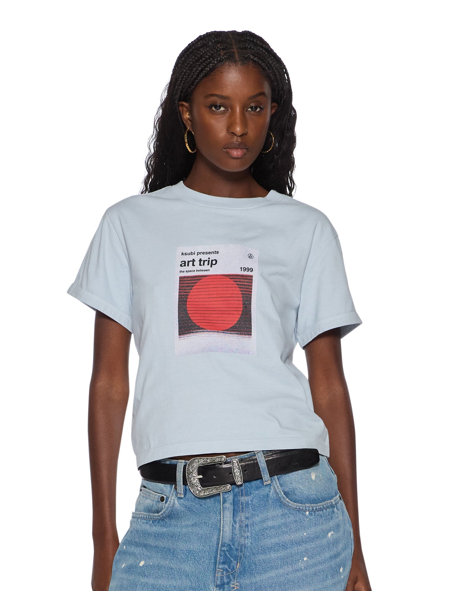 WOMENS  ART TRIP SHRUNKEN CUT OUT TEE ICE MIST SLIM TEES