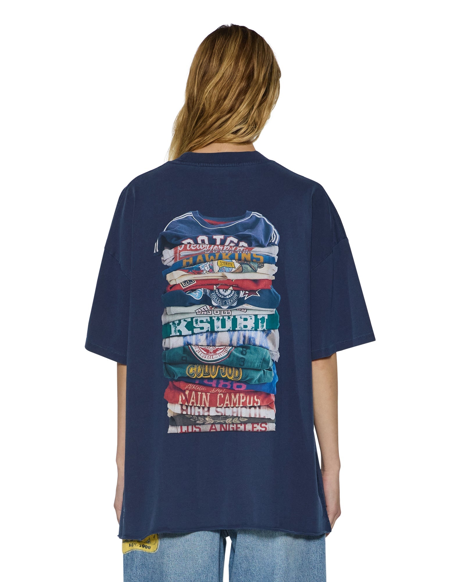 WOMENS  STACKS BOYFRIEND SS TEE INK BLUE BAGGY TEES