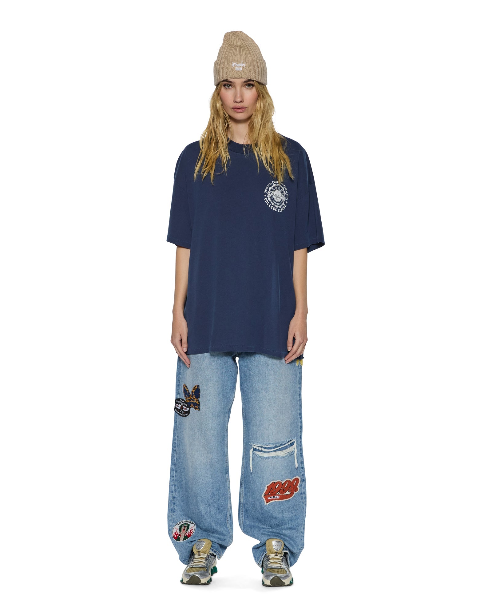 WOMENS  STACKS BOYFRIEND SS TEE INK BLUE BAGGY TEES