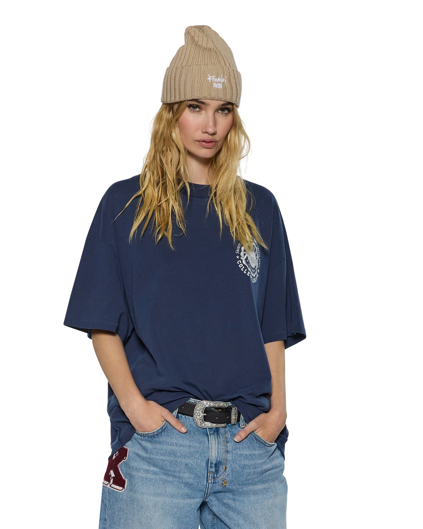 WOMENS  STACKS BOYFRIEND SS TEE INK BLUE BAGGY TEES