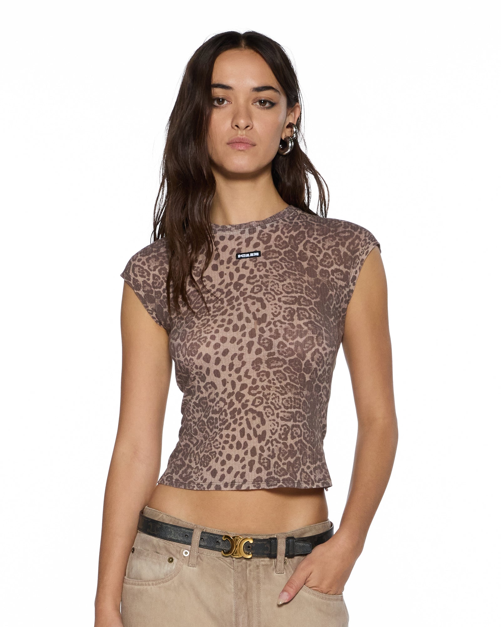 WOMENS  STAPLE SS TEE LEOPARD FITTED TEES
