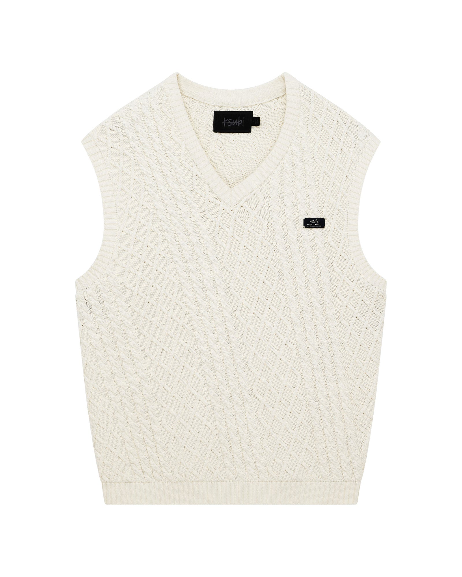 MENS  TURNCABLE KNIT VEST VINTAGE WHITE OVERSIZED KNITWEAR