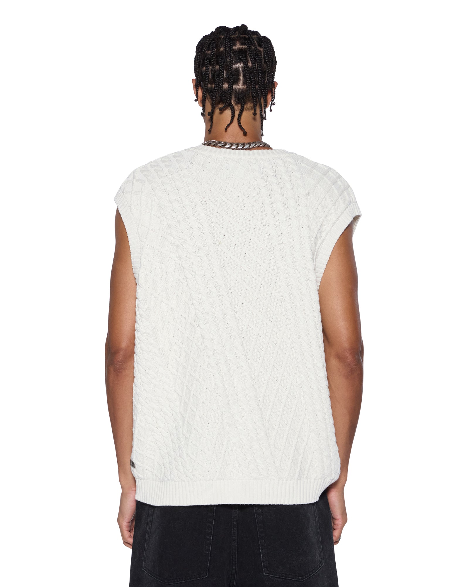 MENS  TURNCABLE KNIT VEST VINTAGE WHITE OVERSIZED KNITWEAR