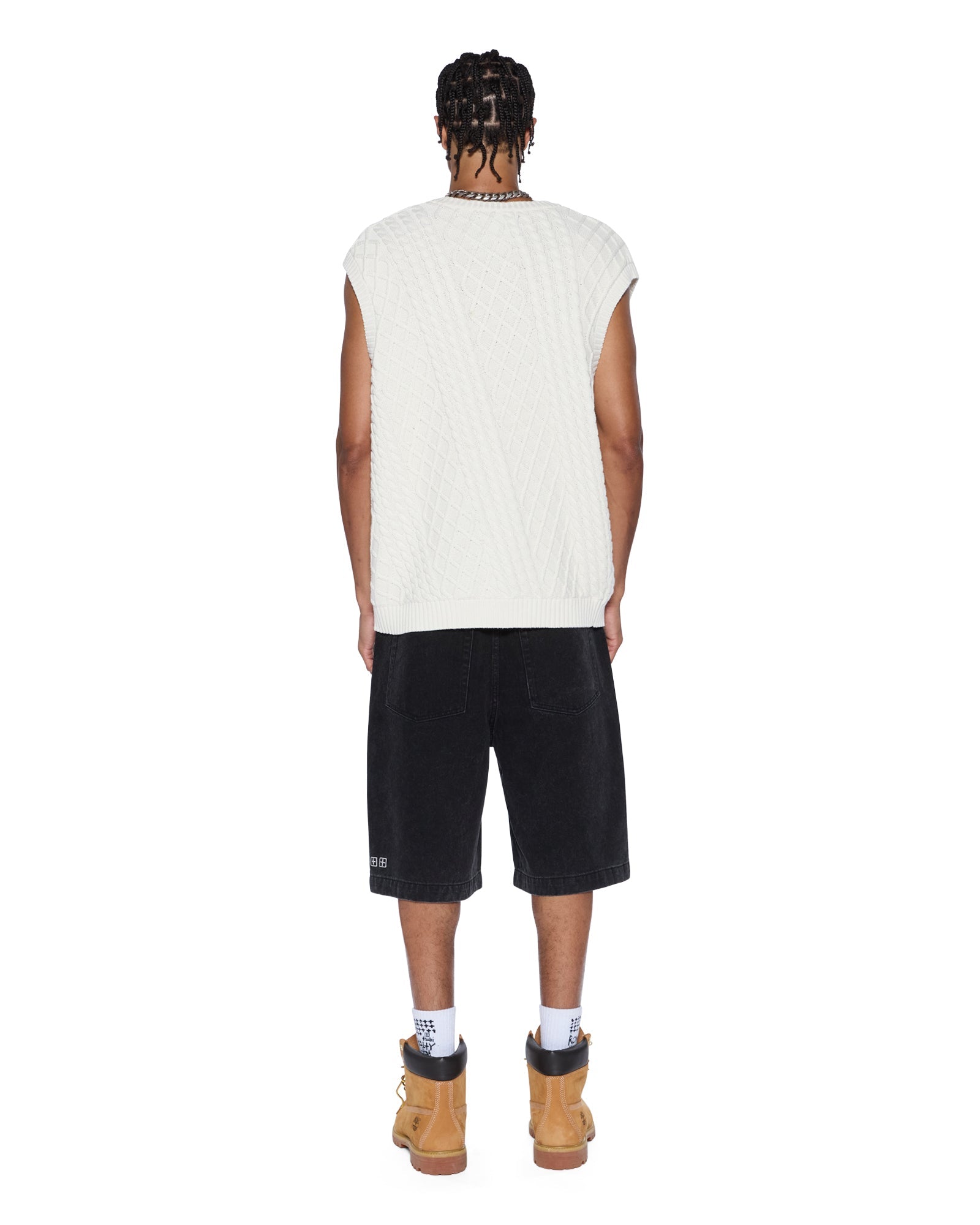 MENS  TURNCABLE KNIT VEST VINTAGE WHITE OVERSIZED KNITWEAR