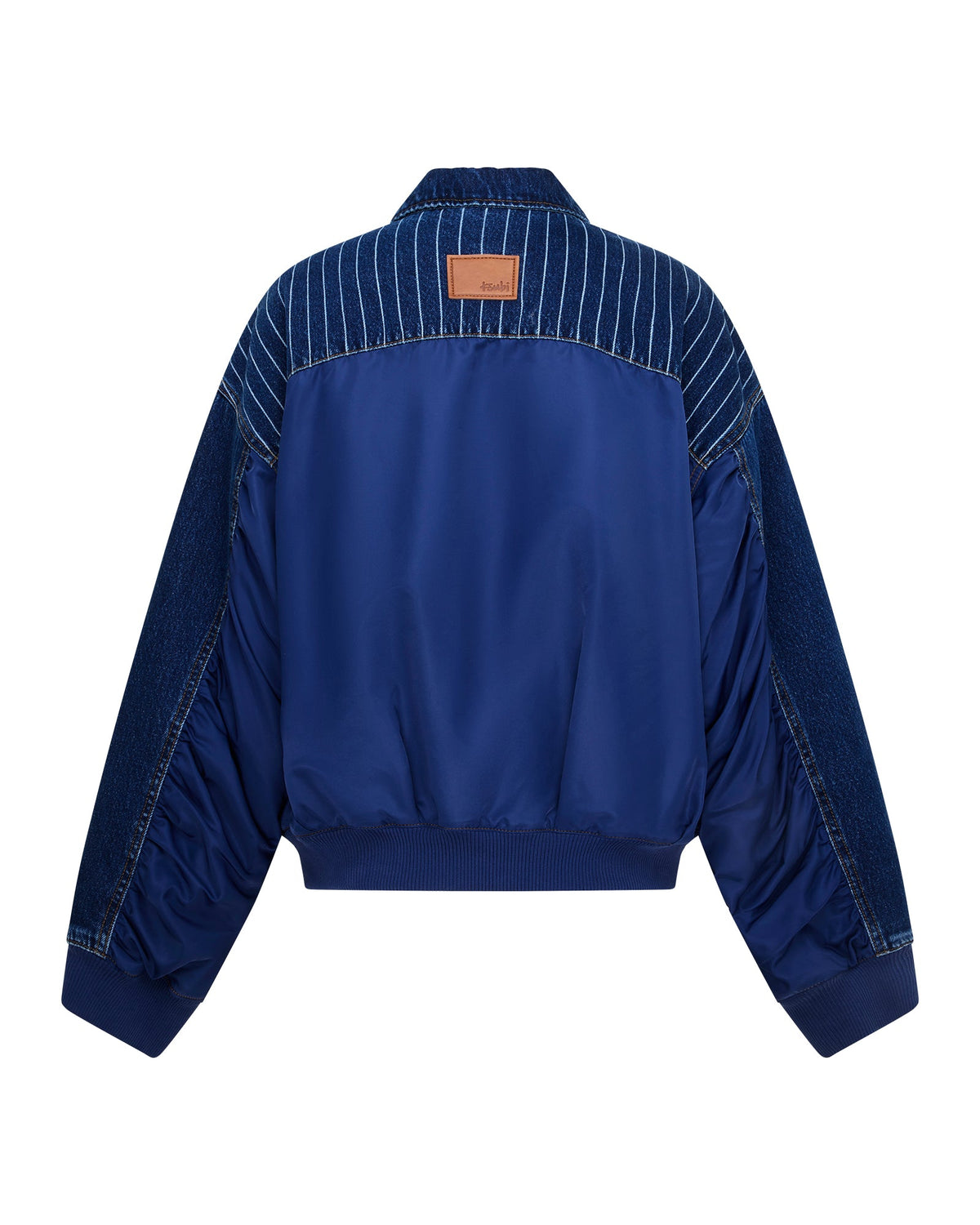 Womens District Bomber Mayfair Blue Spliced Oversized Jackets - Denim